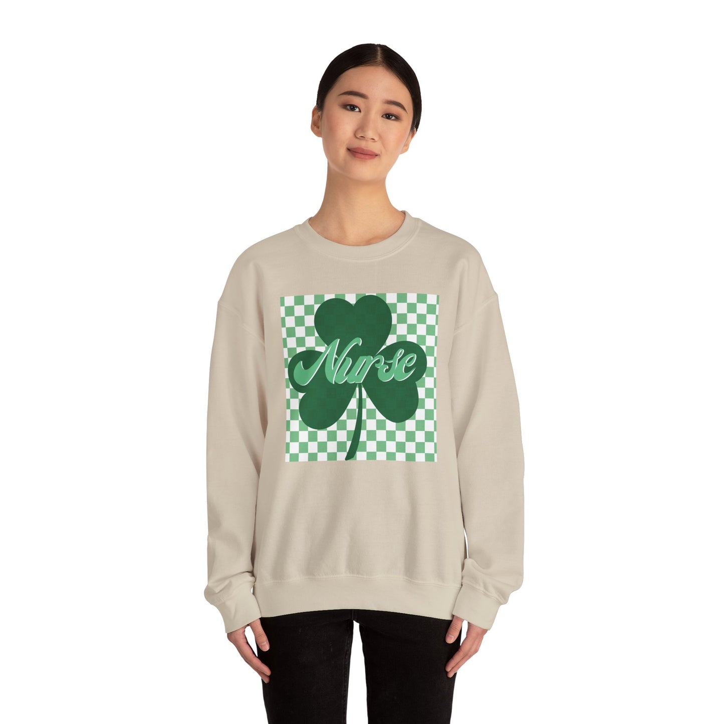 Retro Green Checkered Clover Nurse St. Patricks Clover Sweatshirt,  Heart RN, nurse, retro lucky nurse, ED RN Nurse St. Pattys Sweatshirt