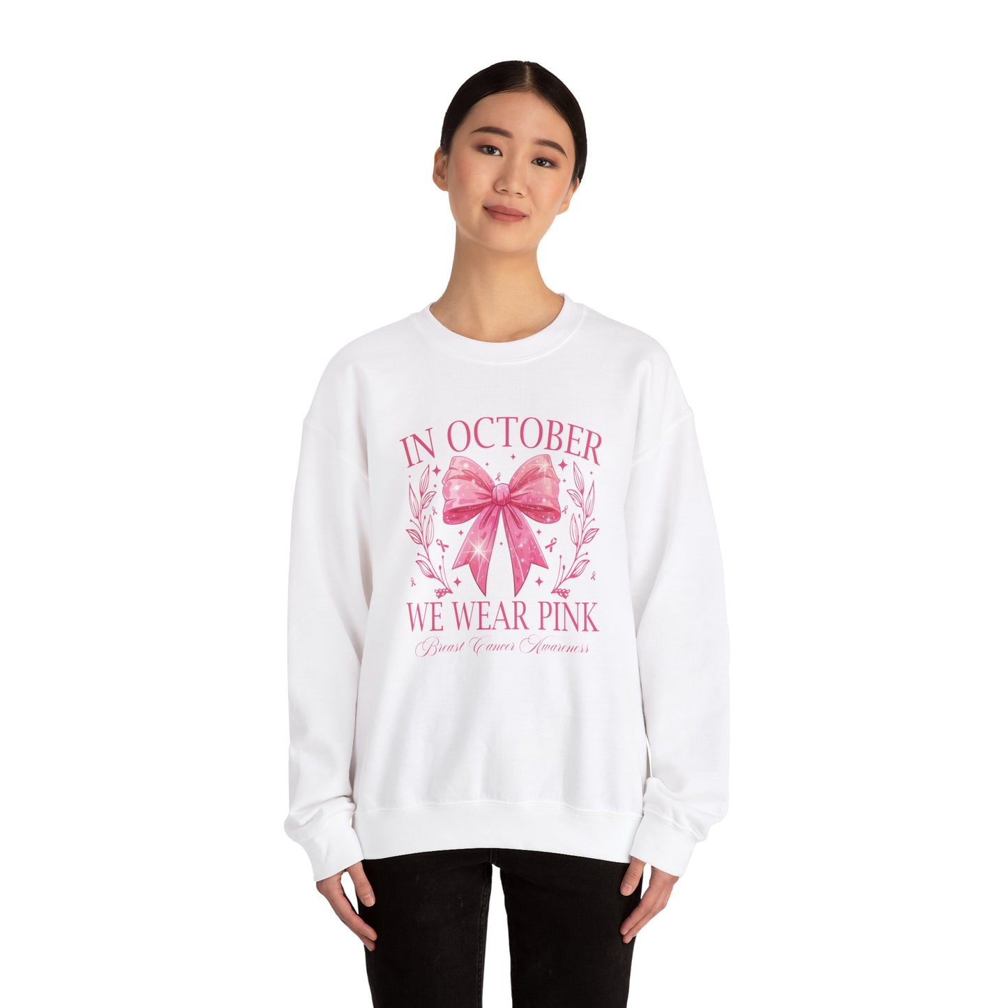 Cute pink pumpkin, In October we wear pink !Gildan cozy Breast Cancer Awareness Ghost Sweatshirt, In October We Wear Pink, cozy sweatshirt to support breast cancer