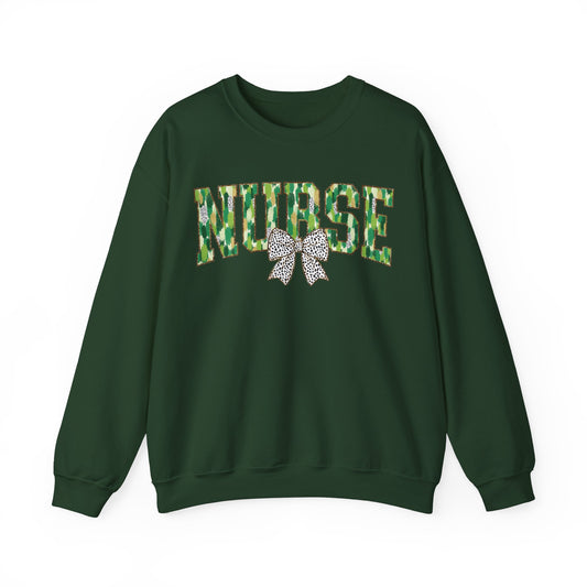 Nurse St. Patricks Day Sweatshirt Coquette Bow,  RN sweatershirt, ER Nurse, NICU Nurse, PICU nurse, clover, lucky nurse sweatshirt.