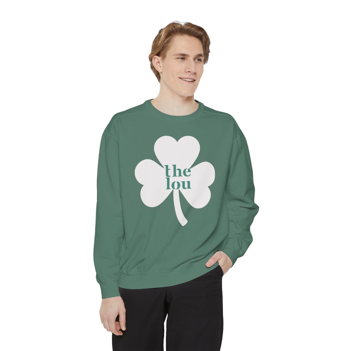 Simple St. Patricks Day sweatshirt, The Lou, St. Louis, customize your city, Color Comfort cute three leaf clover woman unisex sweatshirt.