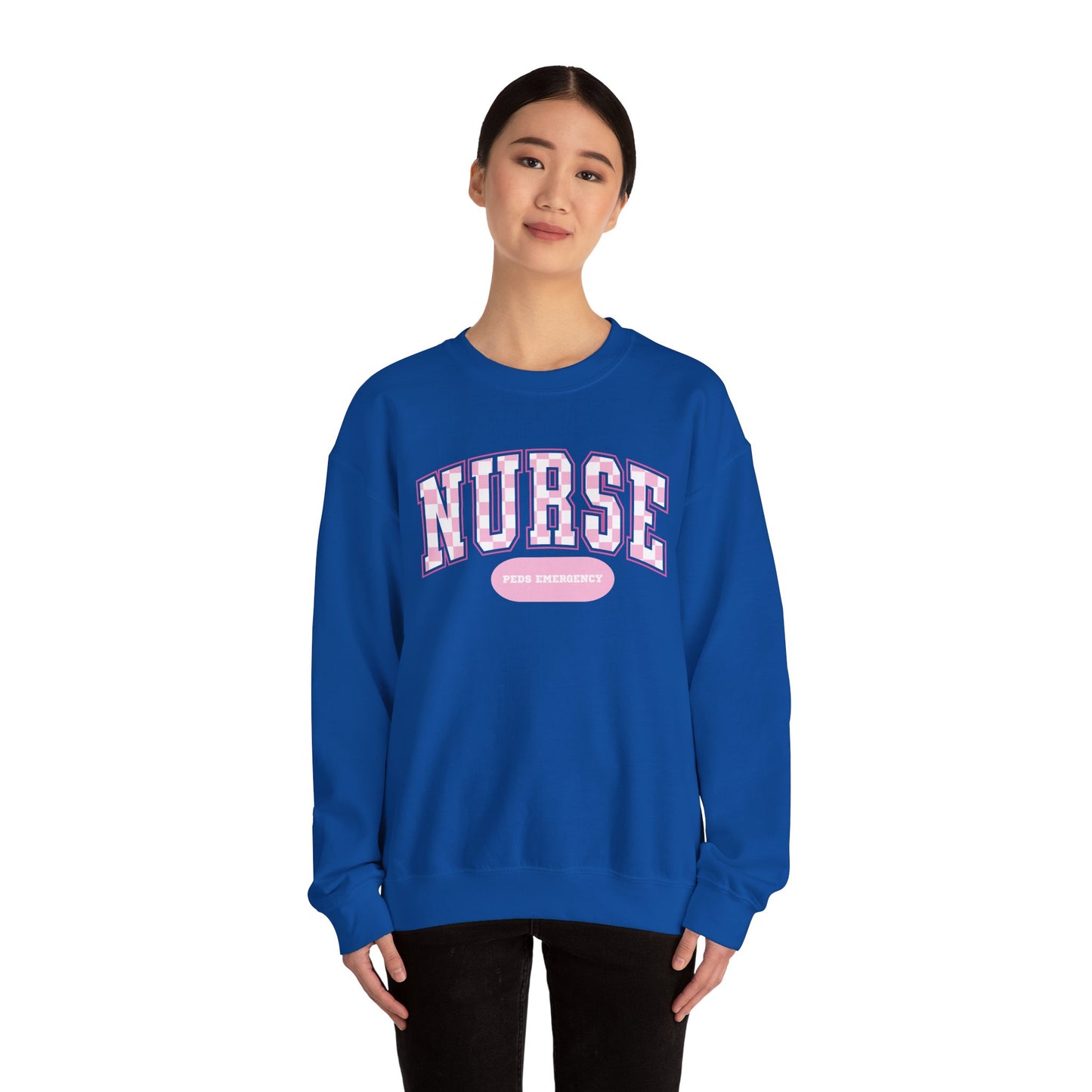 Retro Checkered Peds Emergency Varsity Letter Nurse Sweatshirt