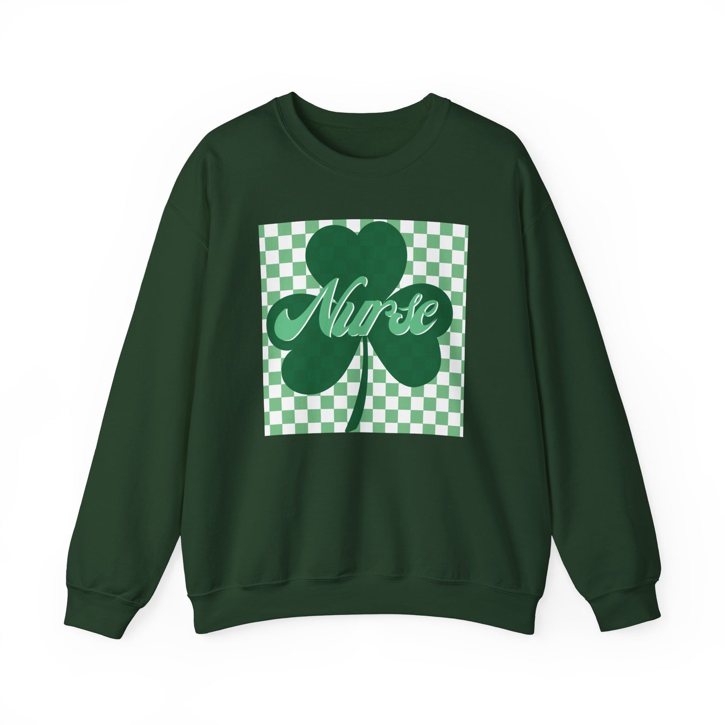 Retro Green Checkered Clover Nurse St. Patricks Clover Sweatshirt,  Heart RN, nurse, retro lucky nurse, ED RN Nurse St. Pattys Sweatshirt