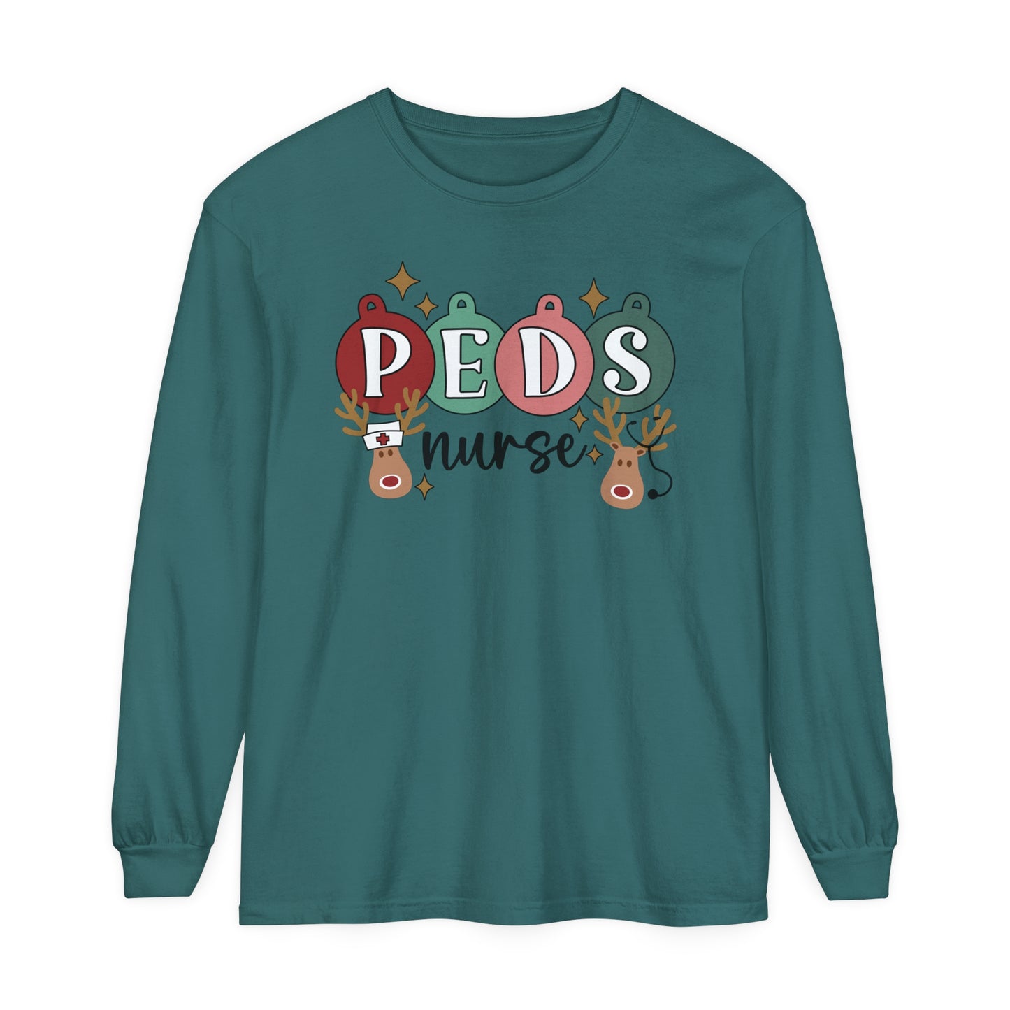 Christmas Nurse Shirt, Nurse Christmas Long Sleeve reindeer shirt, Peds nurse Christmas, Christmas comfort colors,