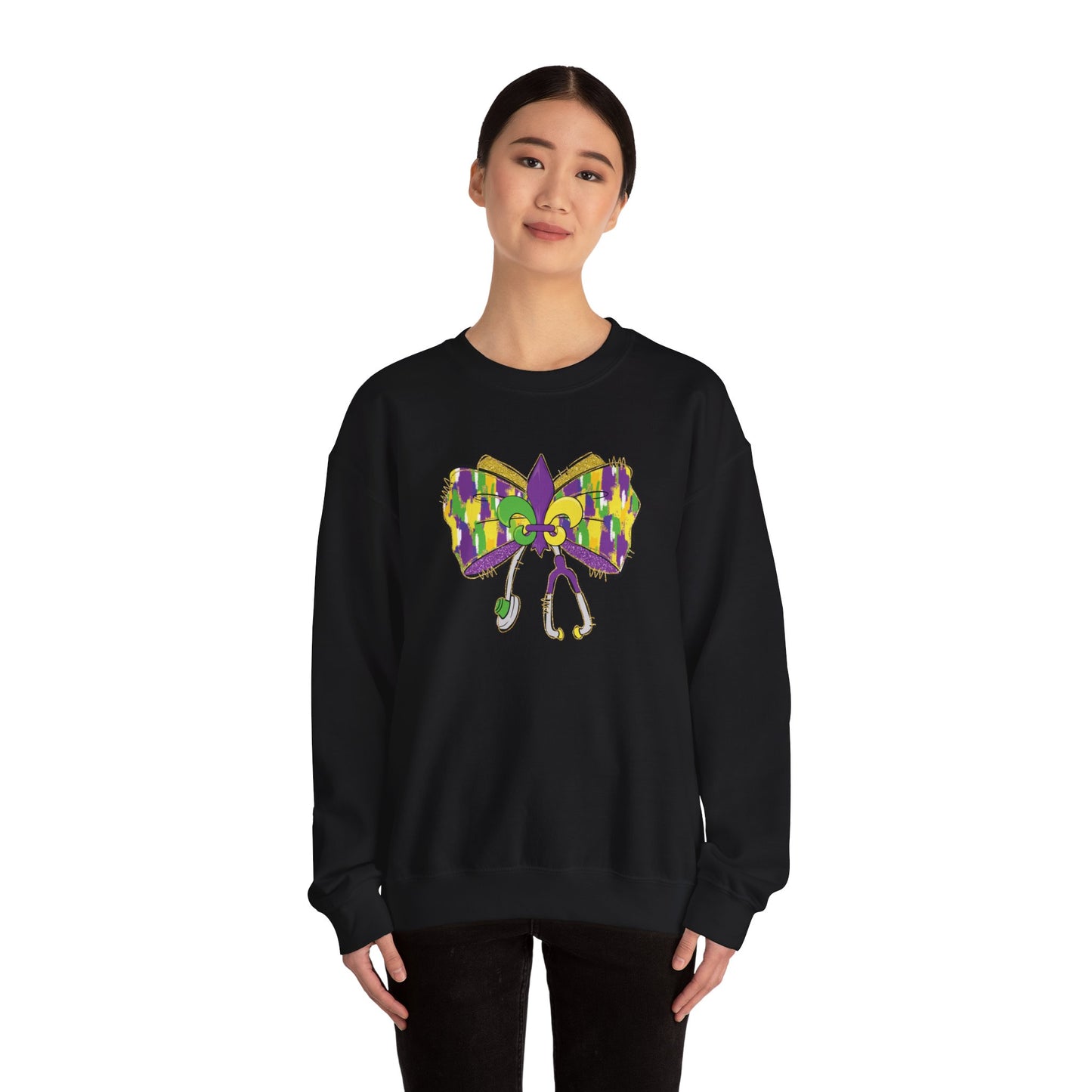Mardi Gras  colorful bow Nurse Gildan Sweatshirt