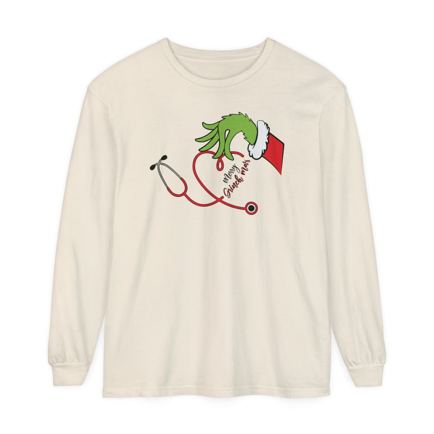 Merry Grinchmas, Santa Christmas sweater, comfort colors long sleeve, gift for any nurse this Holiday Season