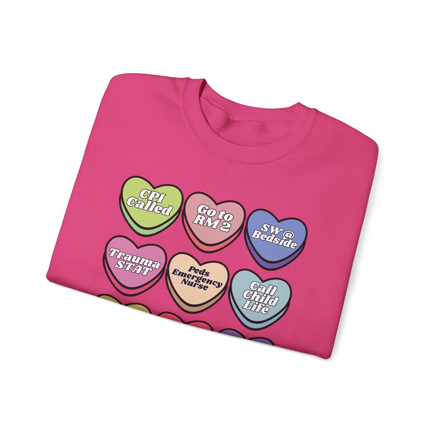 Pediatric ED Candy heart sweatshirt, perfect to match your unit this valentines Day! Gildan cozy sweatshirt