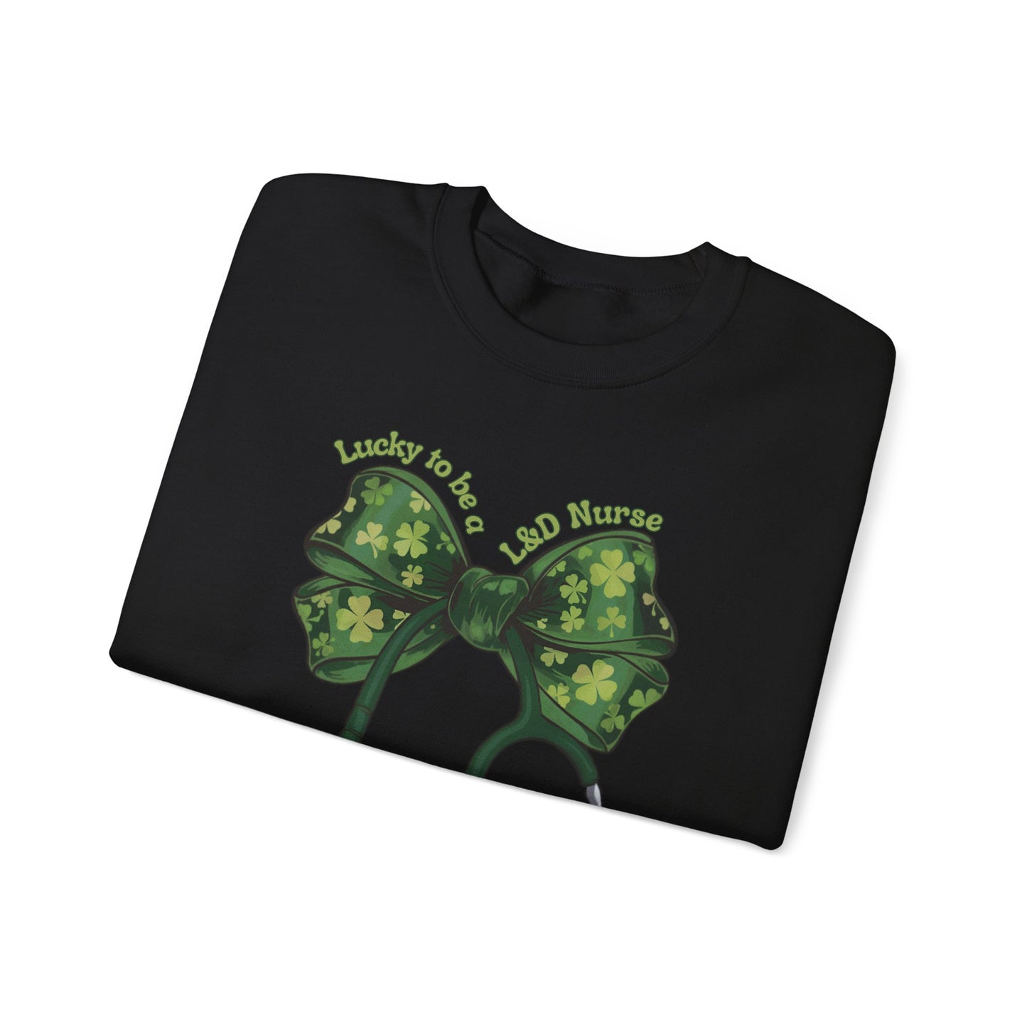 Lucky to be a Labor and Delivery Nurse St. Patricks Day Sweatshirt Coquette Bow Stethoscope, RN sweatershirt, ER Nurse, NICU Nurse, PICU nurse, clover, lucky nurse sweatshirt.