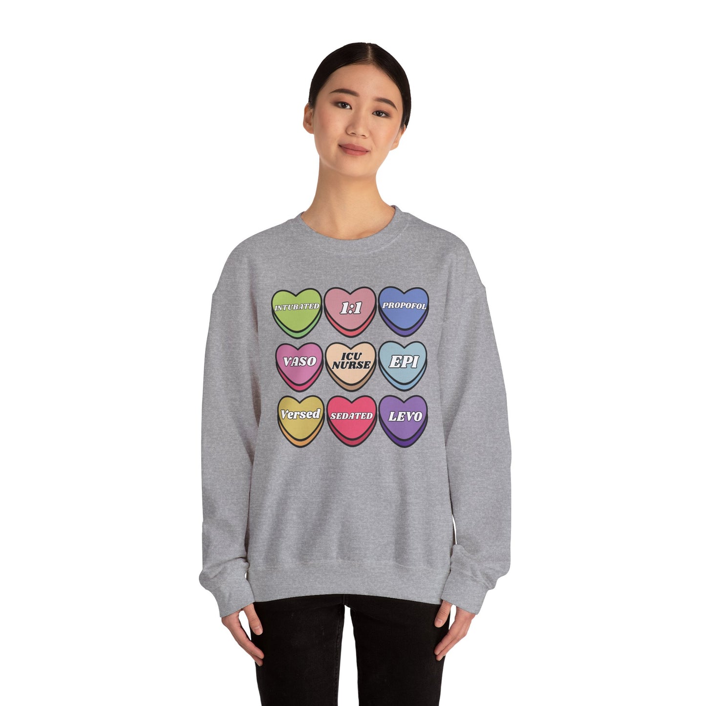 ICU Nurse Valentine’s Day Sweatshirt, Cute Candy Heart NICU Sayings, match your coworkers this Valentine’s Day