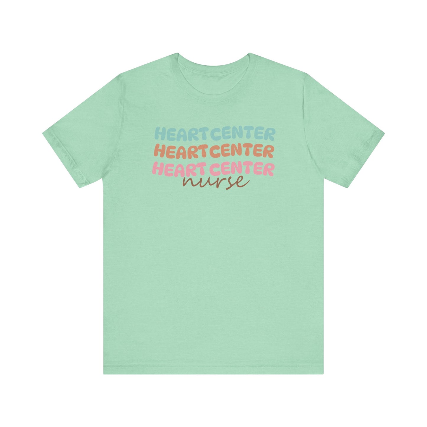 Rainbow Heart Center Bella Canvas Tshirt, multicolor tshirt perfect for work or out.