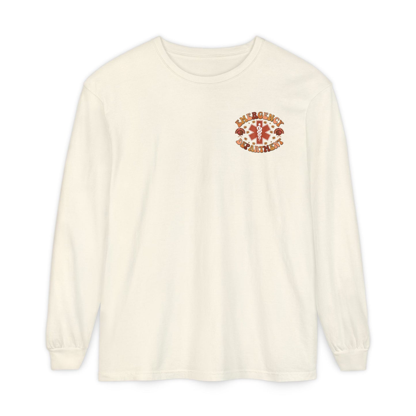 Turkey front ED sign, thanksgiving theme ED Nurse longsleeve , pediatric nurse shirt, comfort colors turkey nurse shirt, Peds nurse,fall nurse shirt