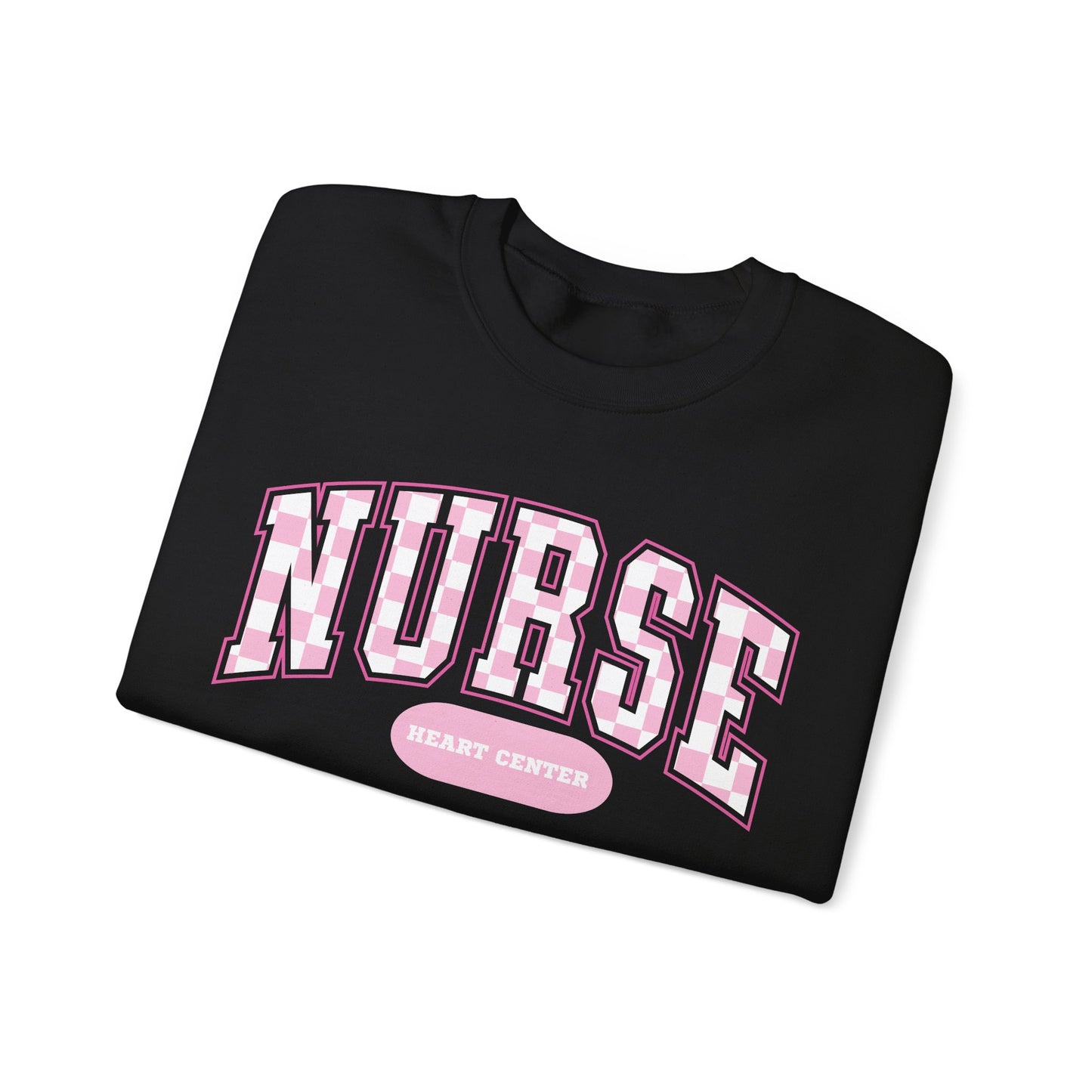 Retro Checkered Heart Center Varsity Letter Nurse Sweatshirt, Comfy Gildan Sweatshirt
