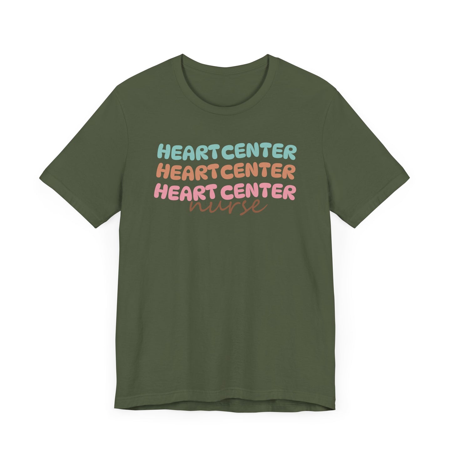 Rainbow Heart Center Bella Canvas Tshirt, multicolor tshirt perfect for work or out.