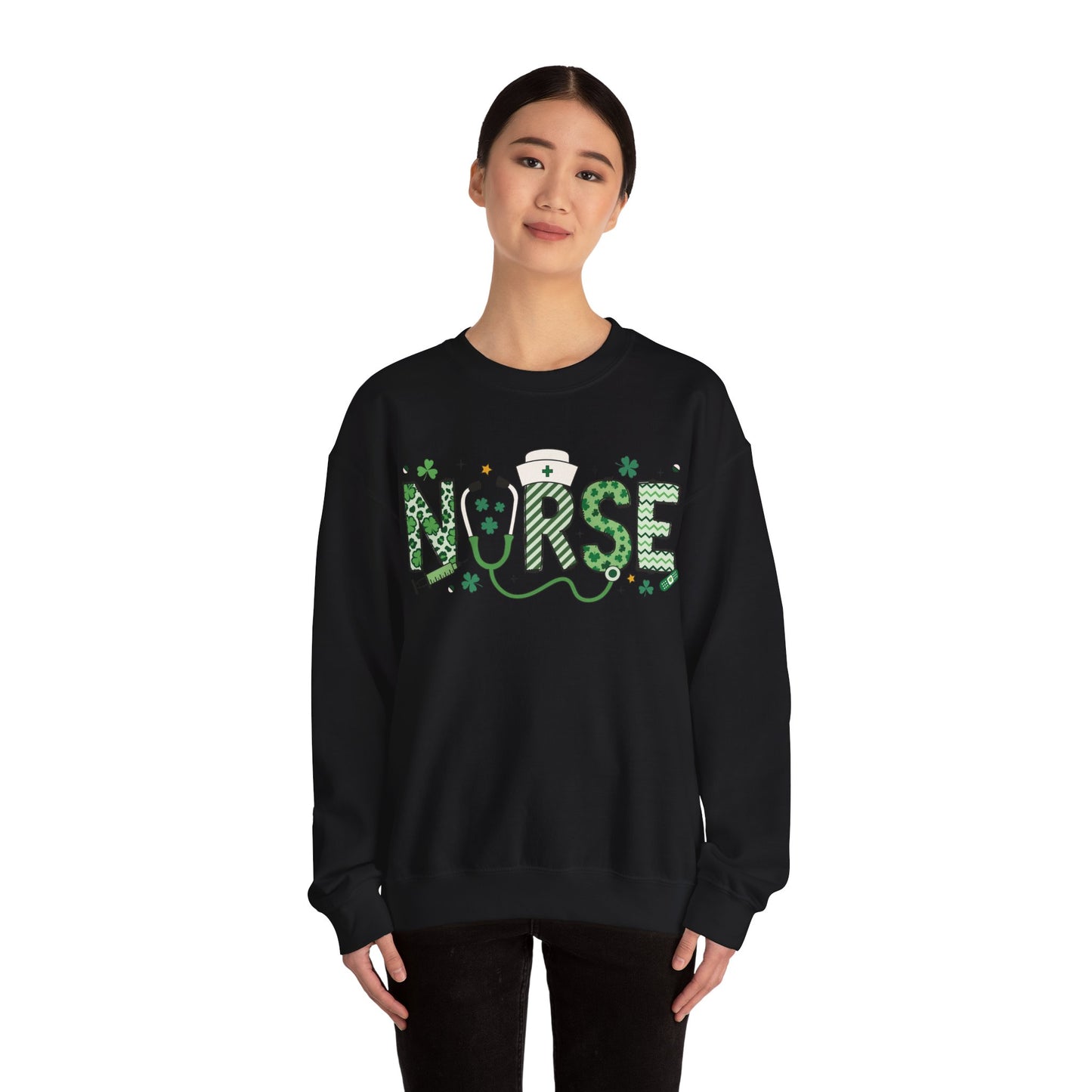 Festive Nurse St. Patricks Day Sweatshirt,  RN sweatershirt, ER Nurse, NICU Nurse, PICU nurse, clover, lucky nurse sweatshirt.