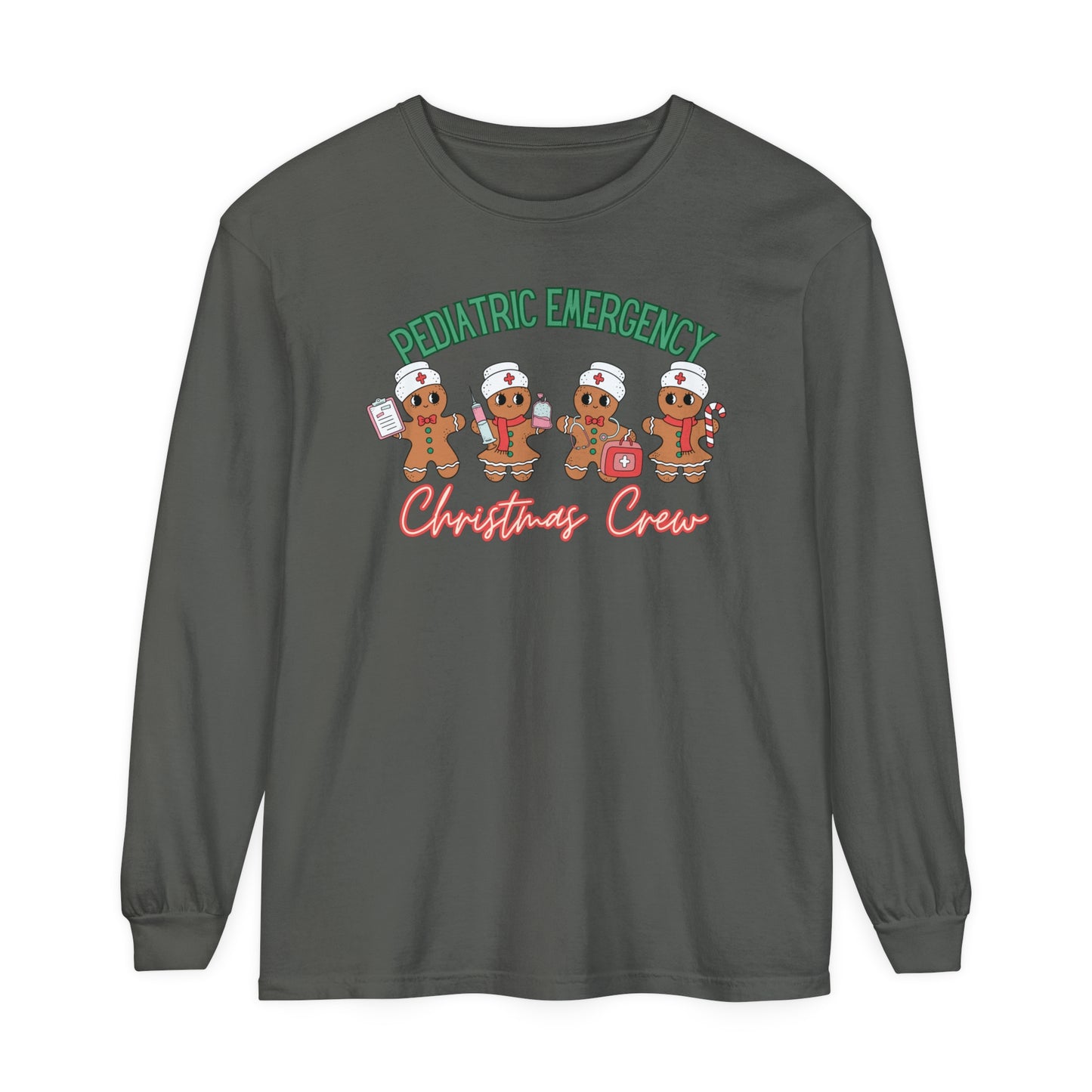 Pediatric Emergency Christmas Crew Gingerbread shirt, Christmas Long Sleeve Shirt, Nurse Christmas, comfort colors, Pediatric Department