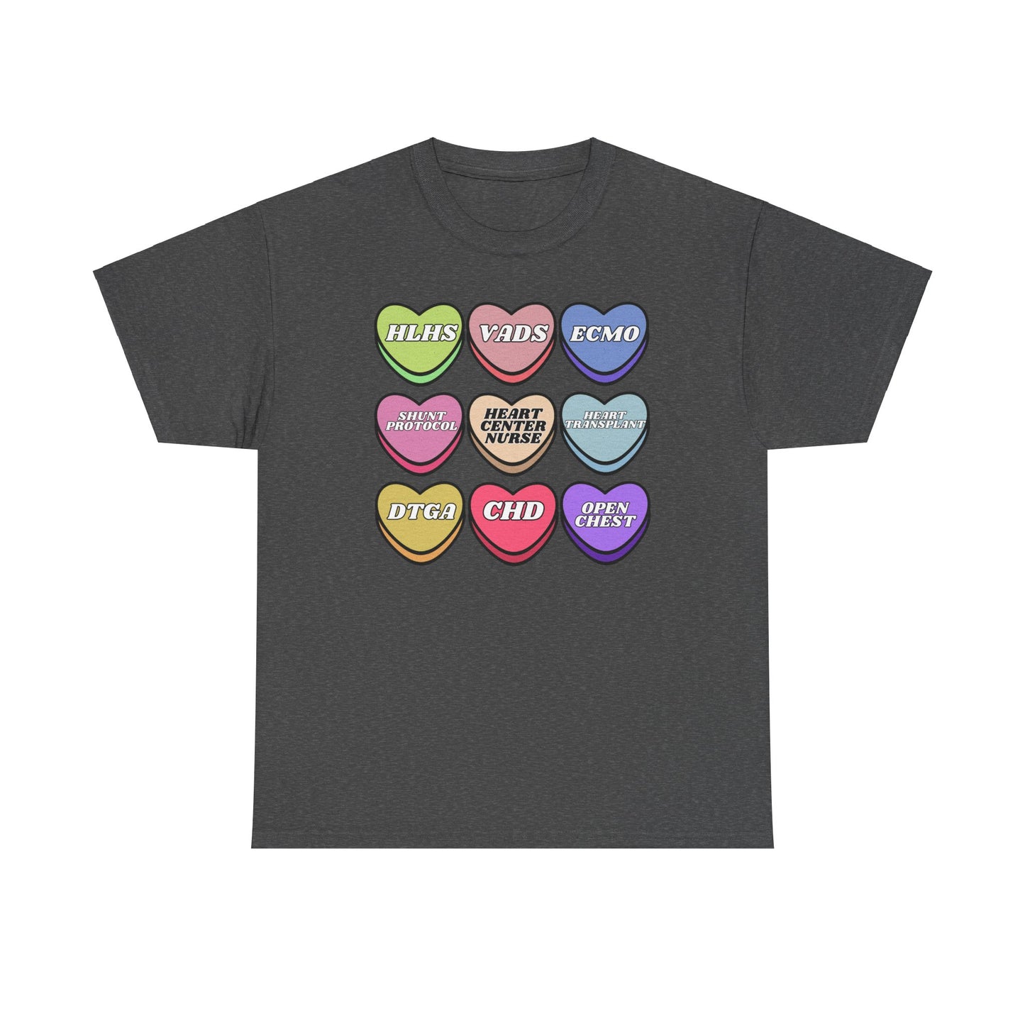 Heart Center Nurse Valentine’s Day Gildan Heavy Cotton T shirt , Cute Candy Heart Sayings, match your coworkers this Valentine’s Day
