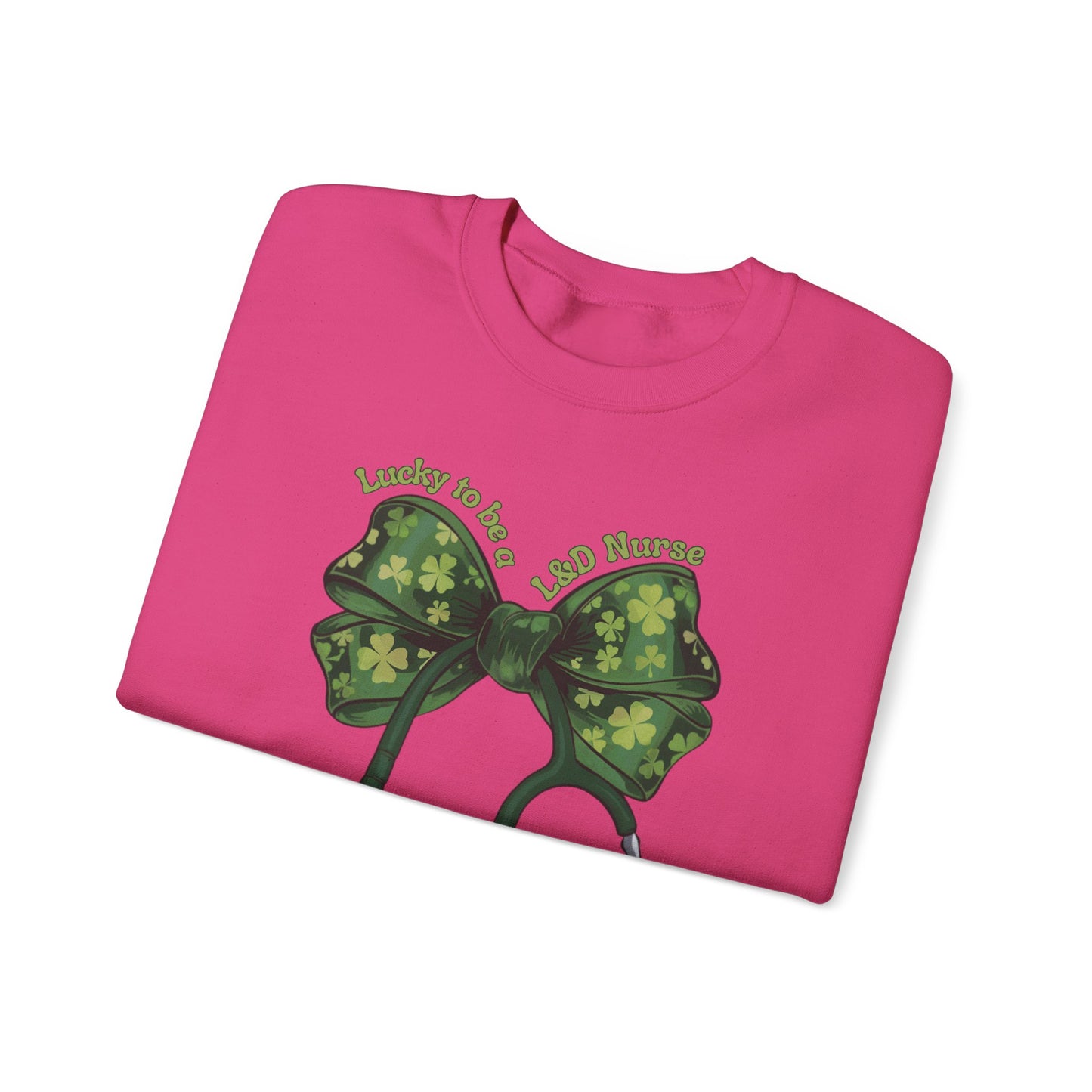 Lucky to be a Labor and Delivery Nurse St. Patricks Day Sweatshirt Coquette Bow Stethoscope, RN sweatershirt, ER Nurse, NICU Nurse, PICU nurse, clover, lucky nurse sweatshirt.