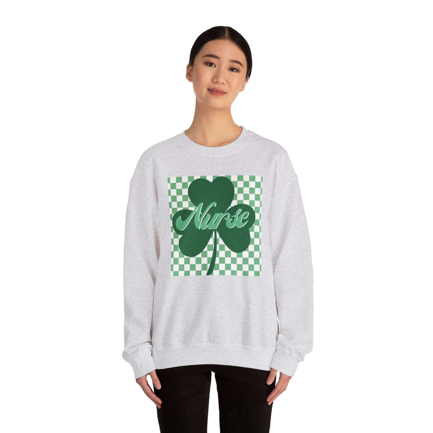 Retro Green Checkered Clover Nurse St. Patricks Clover Sweatshirt,  Heart RN, nurse, retro lucky nurse, ED RN Nurse St. Pattys Sweatshirt
