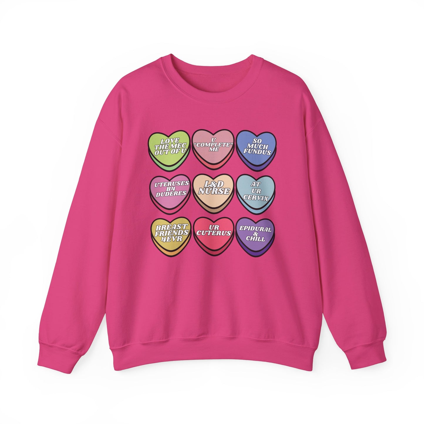L&D Nurse Valentine’s Day Candy Heart Sweatshirt, funny Labor and Delivery  sayings, match your coworkers this Valentine’s Day