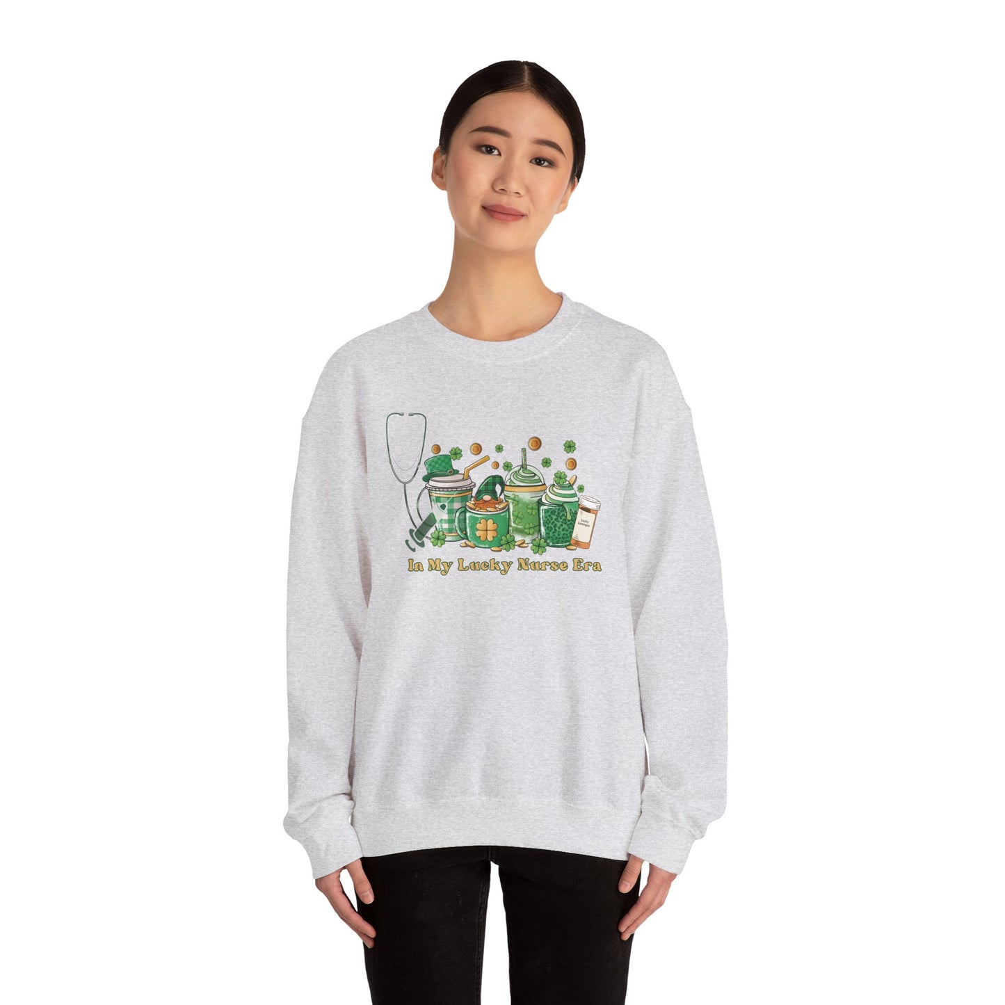 Nurse St. Patricks Sweatshirt , In my lucky Nurse Era, coffee, stethoscope, shots sweatshirt.