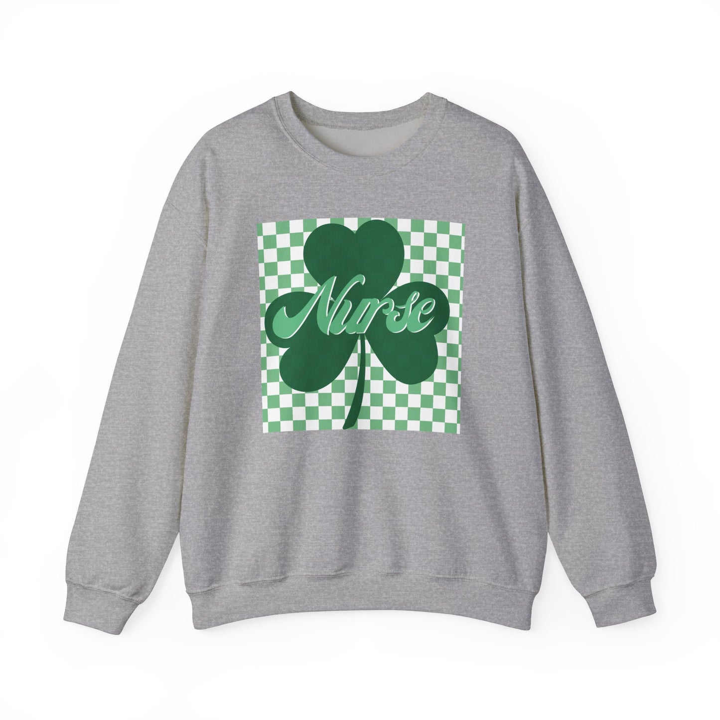 Retro Green Checkered Clover Nurse St. Patricks Clover Sweatshirt,  Heart RN, nurse, retro lucky nurse, ED RN Nurse St. Pattys Sweatshirt