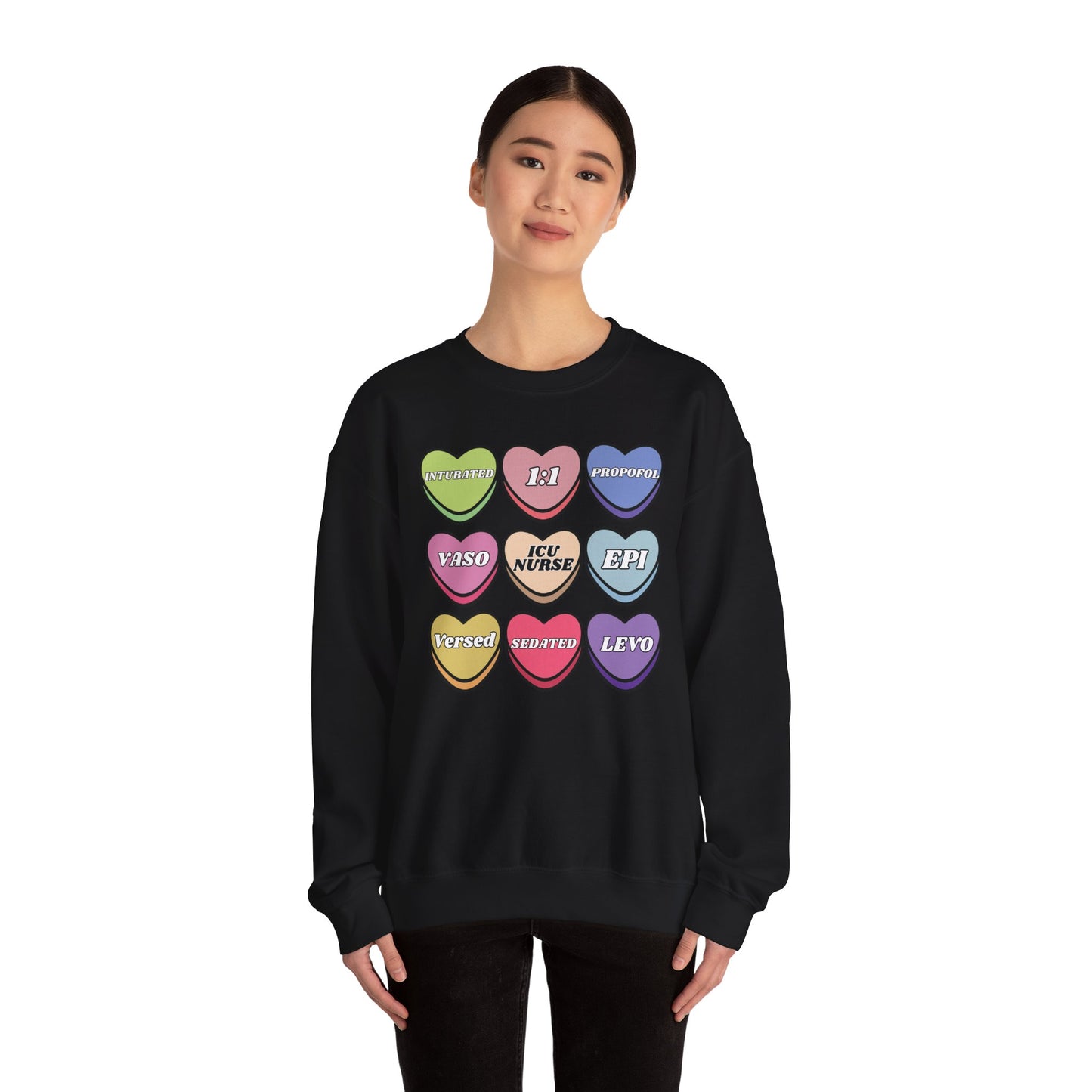 ICU Nurse Valentine’s Day Sweatshirt, Cute Candy Heart NICU Sayings, match your coworkers this Valentine’s Day
