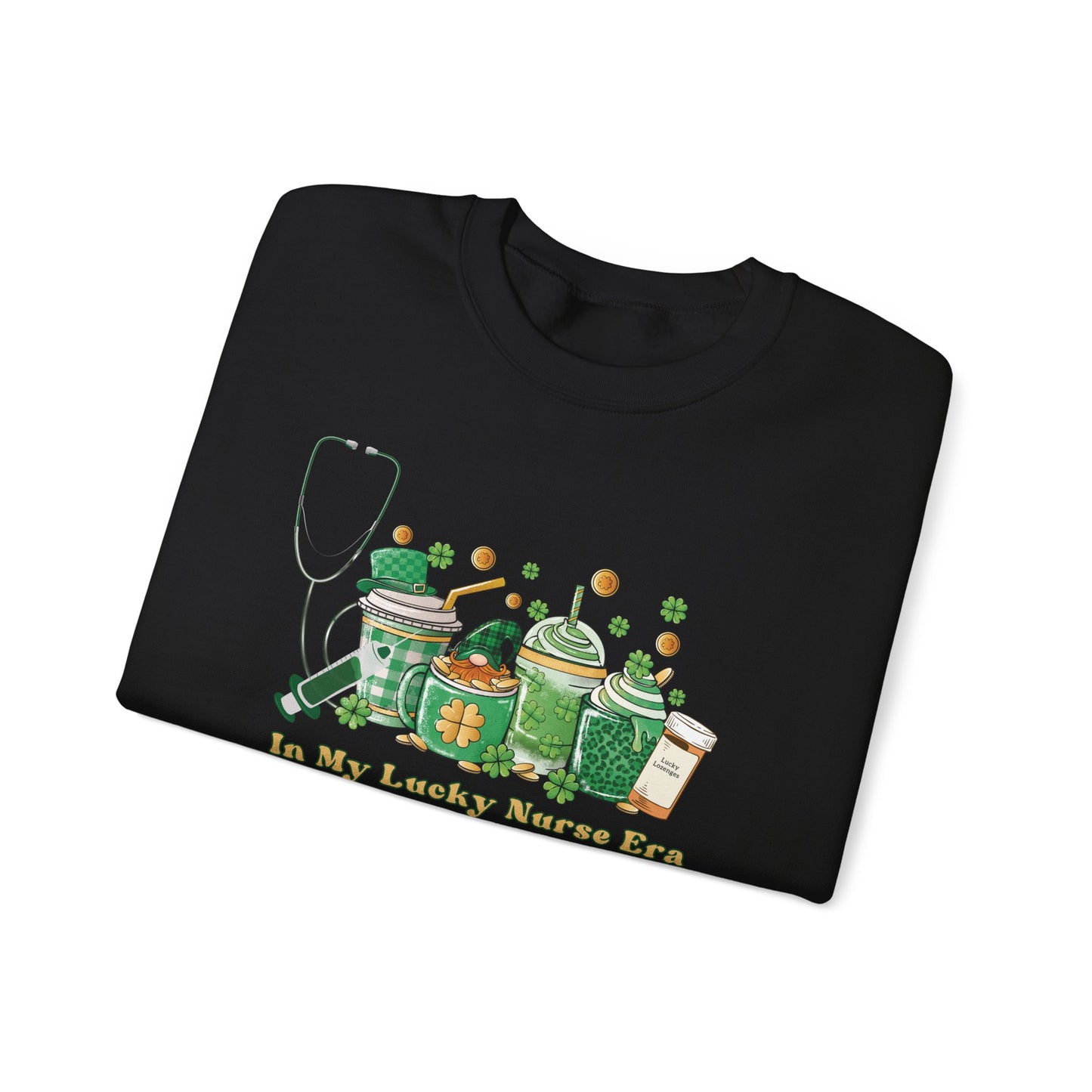 Nurse St. Patricks Sweatshirt , In my lucky Nurse Era, coffee, stethoscope, shots sweatshirt.
