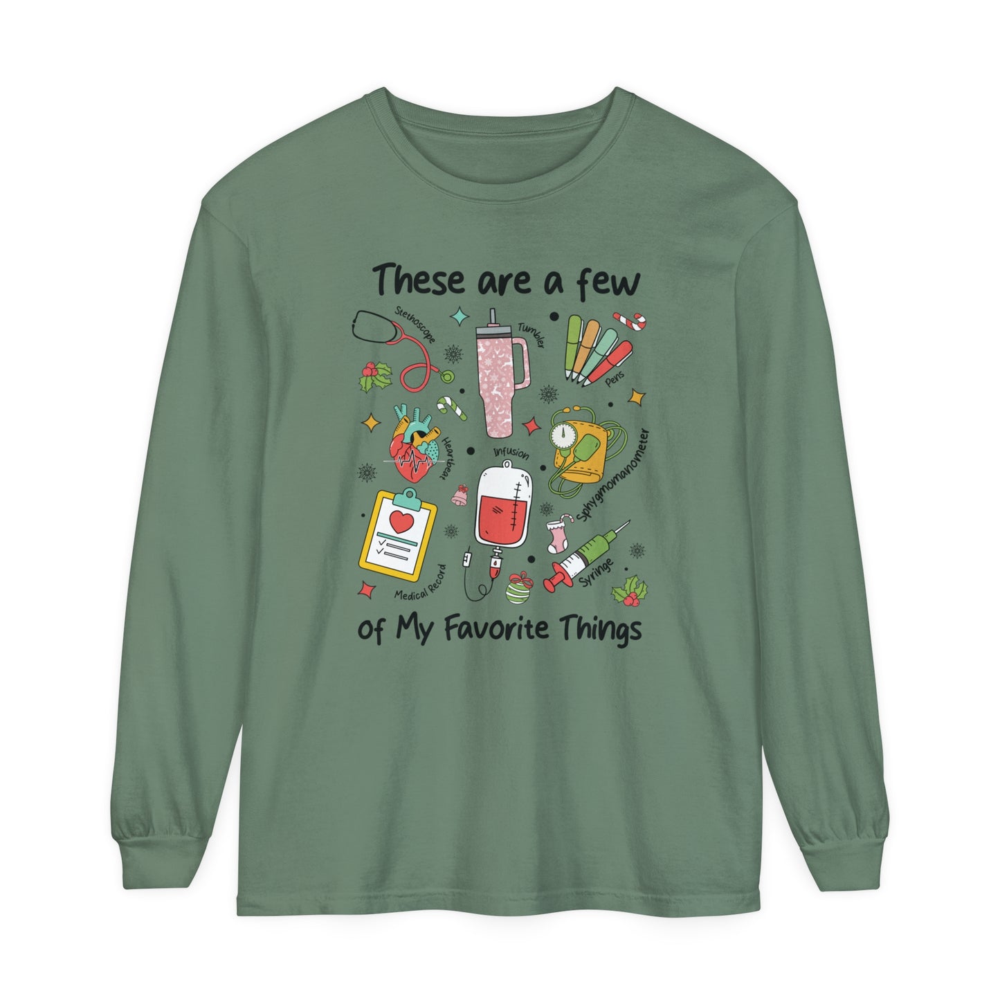 Christmas Nurse Long sleeve, Nurse Favorite Things, Gift for Nurse Christmas sweater, comfort colors long sleeve. ED Nurse, ICU nurse