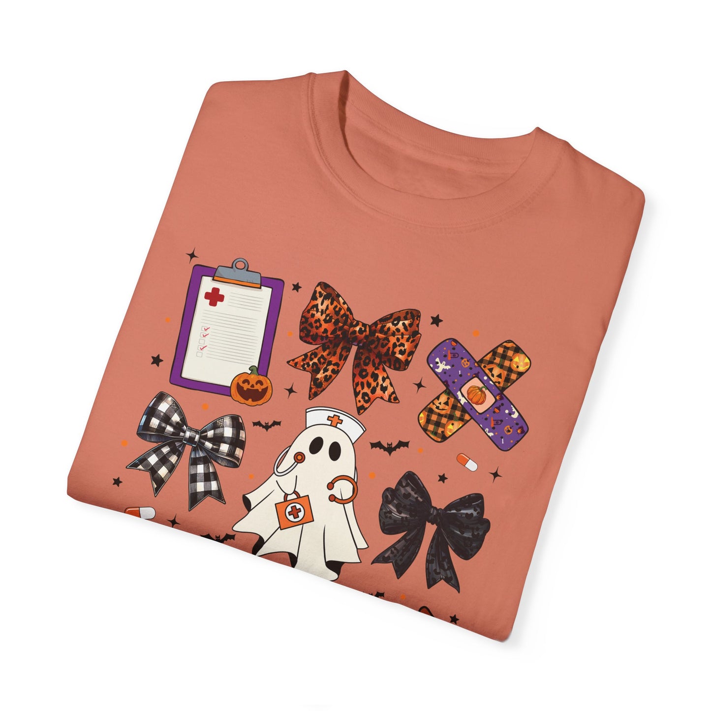 Cute fun coquette Halloween nurse shirt, fall shirt, ghost nurse shirt , emergency nurse, RN Halloween shirt , comfort colors shirt, ER RN, medical shirt