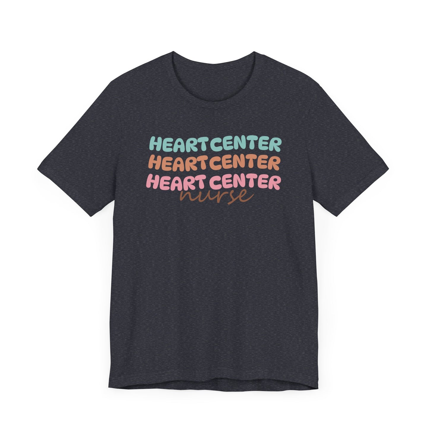 Rainbow Heart Center Bella Canvas Tshirt, multicolor tshirt perfect for work or out.