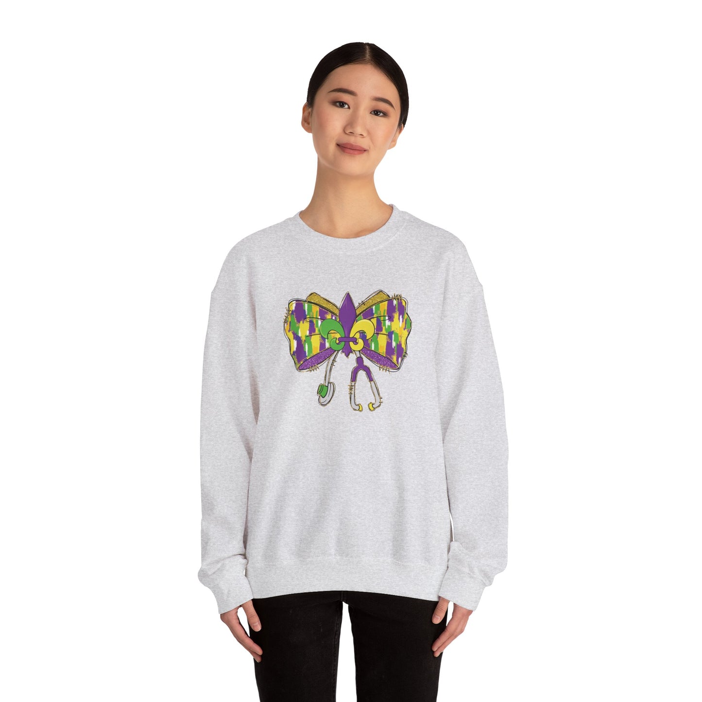 Mardi Gras  colorful bow Nurse Gildan Sweatshirt