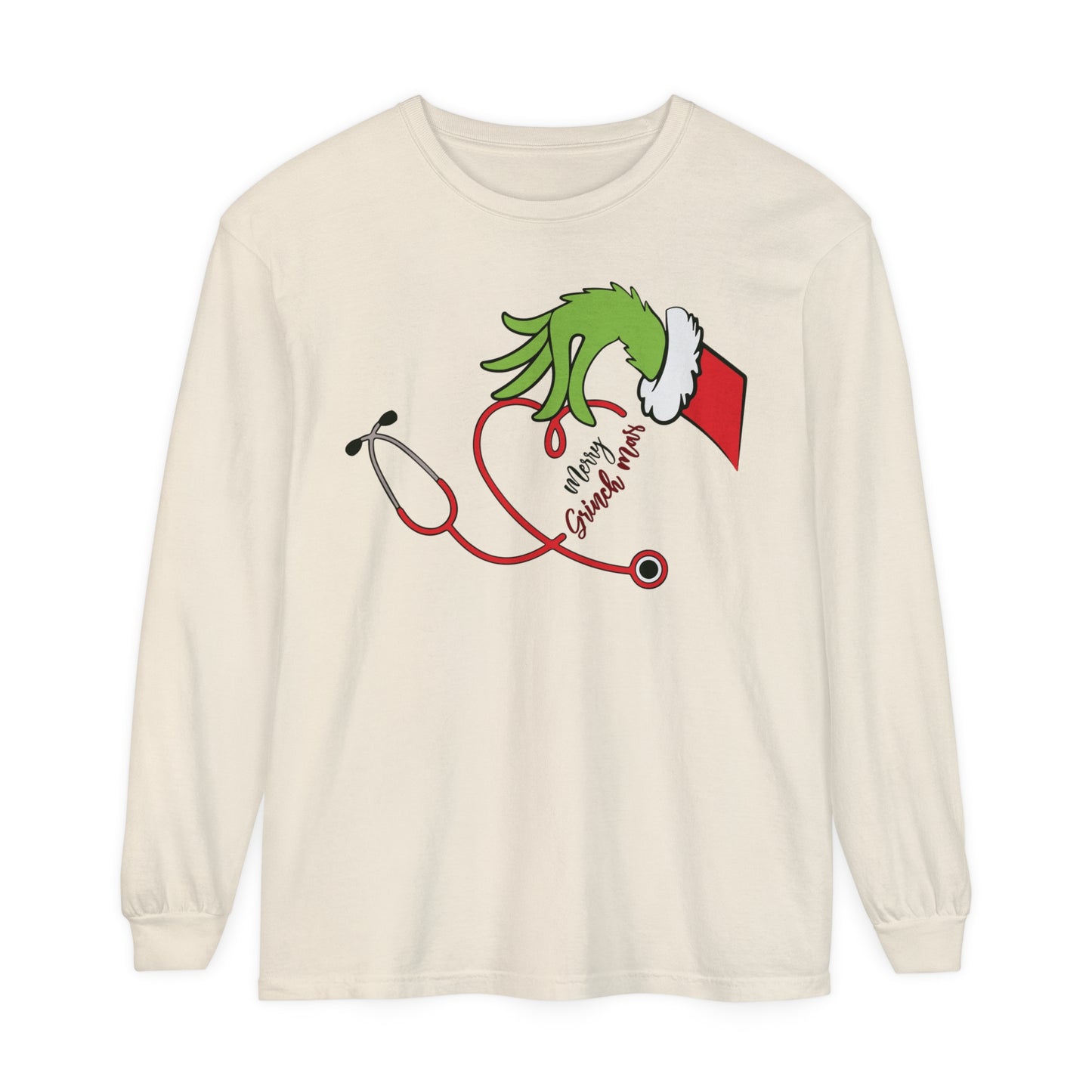 Merry Grinchmas, Santa Christmas sweater, comfort colors long sleeve, gift for any nurse this Holiday Season