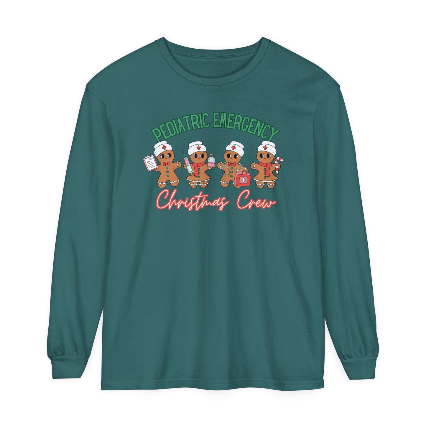 Pediatric Emergency Christmas Crew Gingerbread shirt, Christmas Long Sleeve Shirt, Nurse Christmas, comfort colors, Pediatric Department