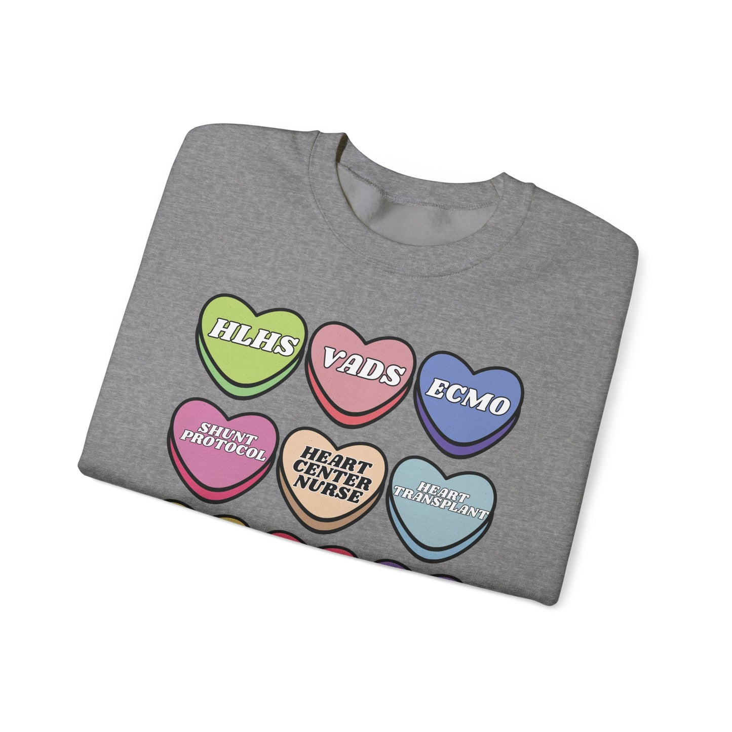 Heart Center Nurse Valentine’s Day Sweatshirt, Cute Candy Heart Sayings, match your coworkers this Valentine’s Day