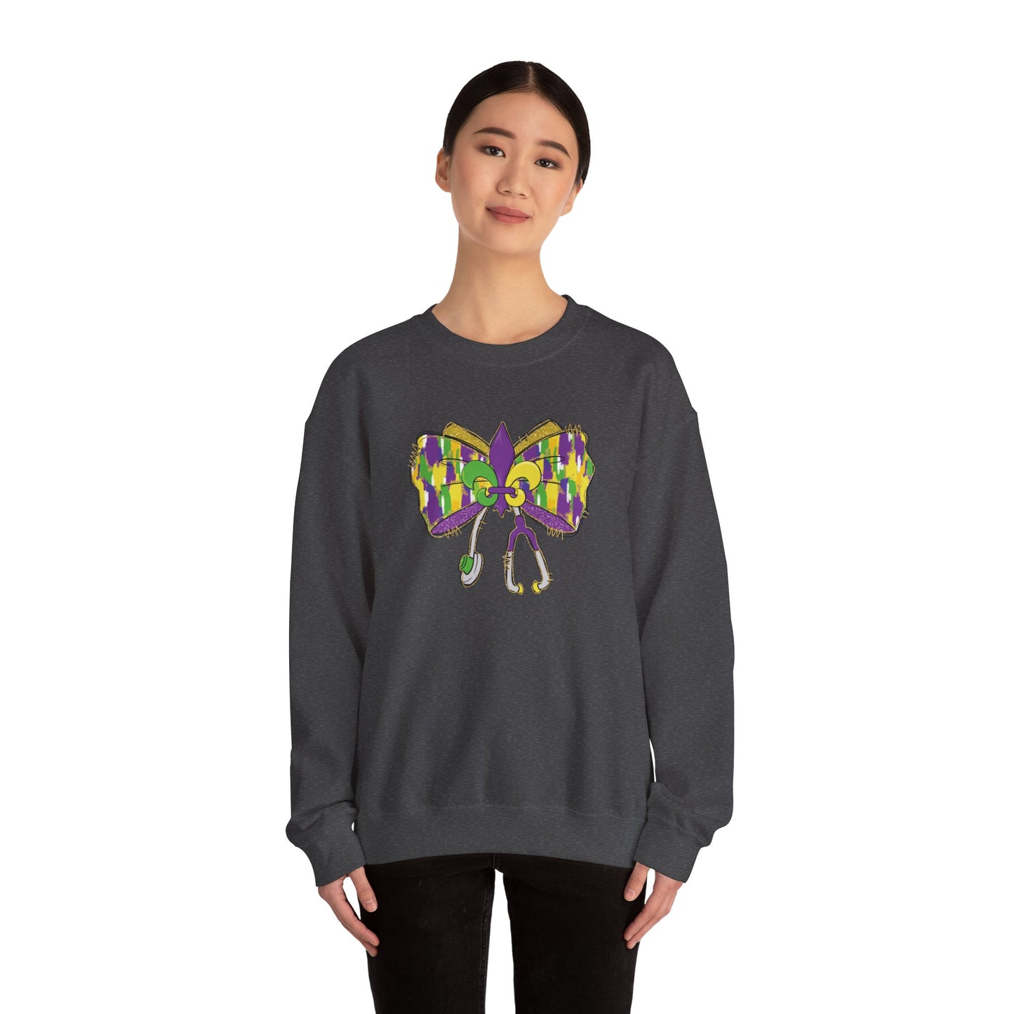 Mardi Gras  colorful bow Nurse Gildan Sweatshirt