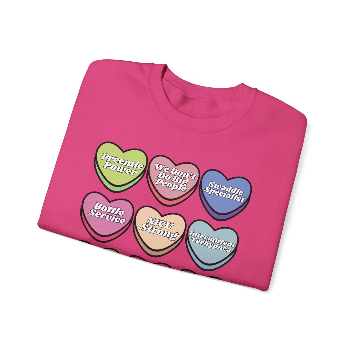 NICU Nurse Valentine’s Day Sweatshirt, Cute Candy Heart NICU Sayings, match your coworkers this Valentine’s Day