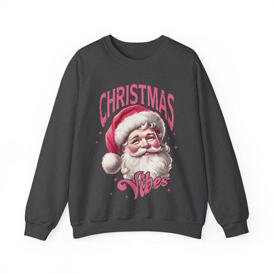 Pink Santa Christmas Vibes Sweatshirt, comfy cozy gildan sweatshirt