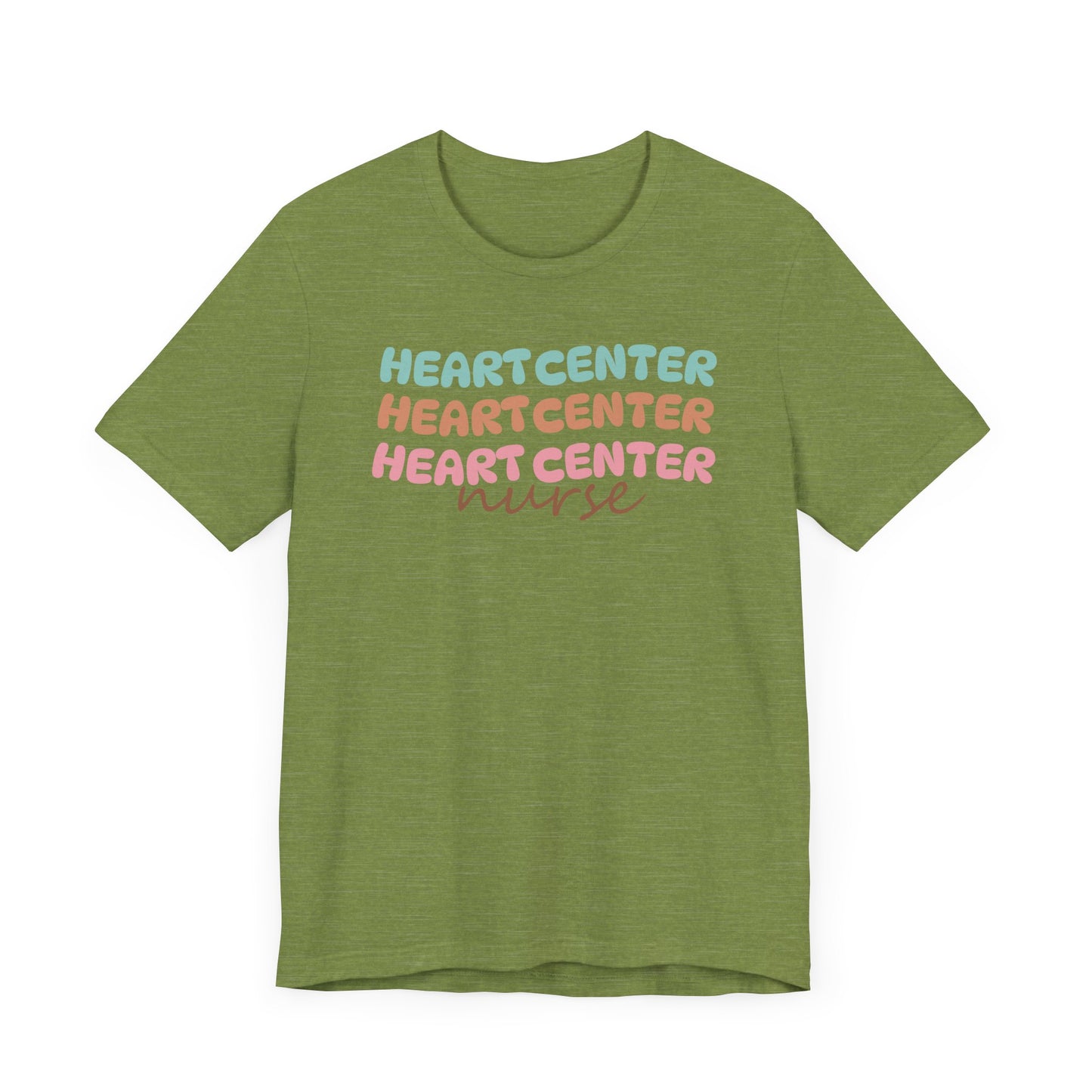 Rainbow Heart Center Bella Canvas Tshirt, multicolor tshirt perfect for work or out.
