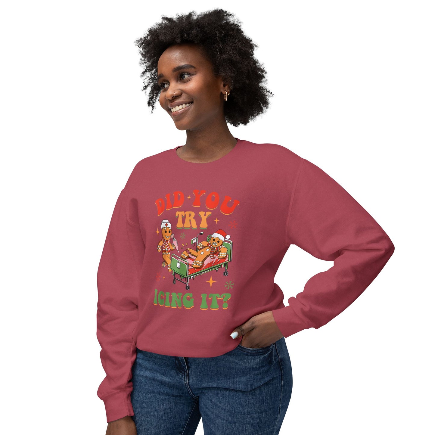 Did you try Icing It ? Comfort colors nurse funny Christmas sweater!