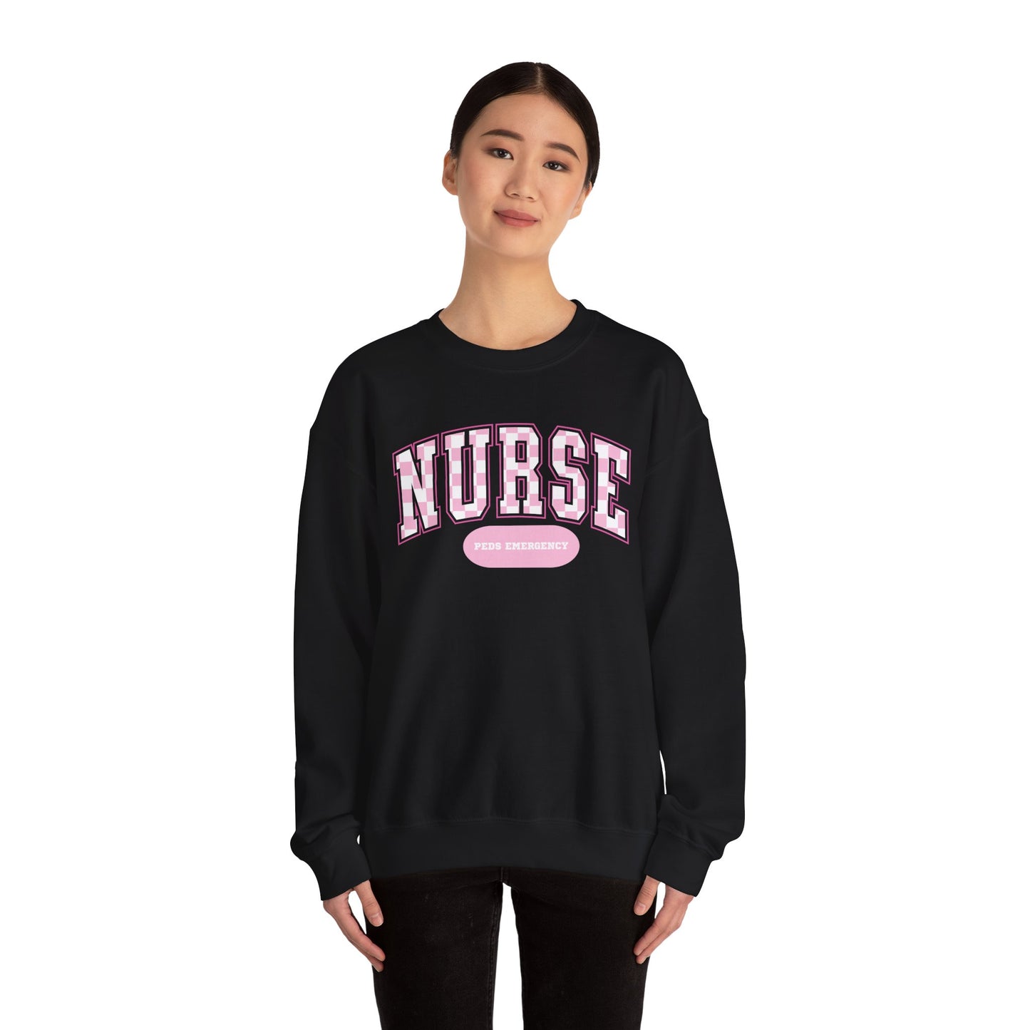 Retro Checkered Peds Emergency Varsity Letter Nurse Sweatshirt
