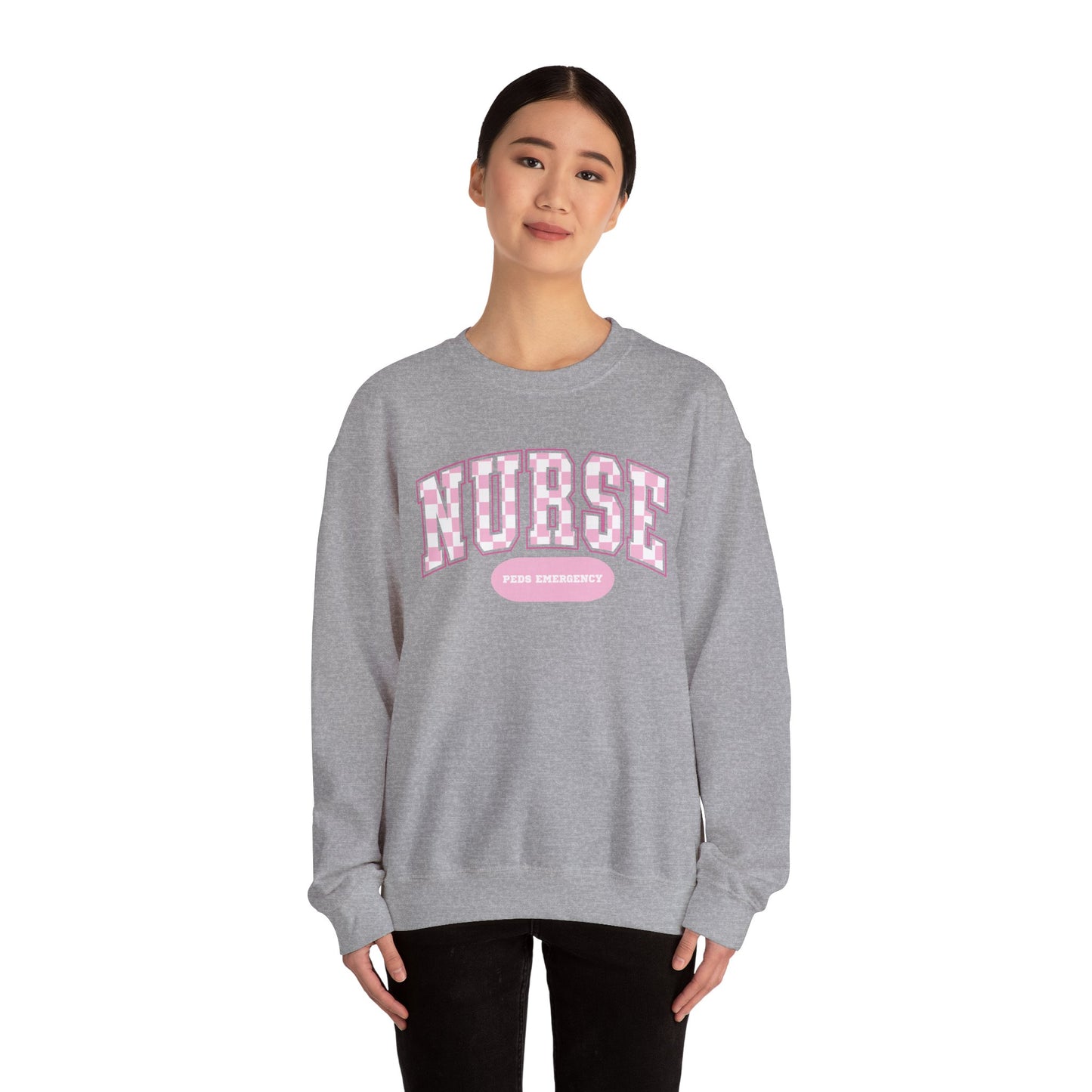 Retro Checkered Peds Emergency Varsity Letter Nurse Sweatshirt