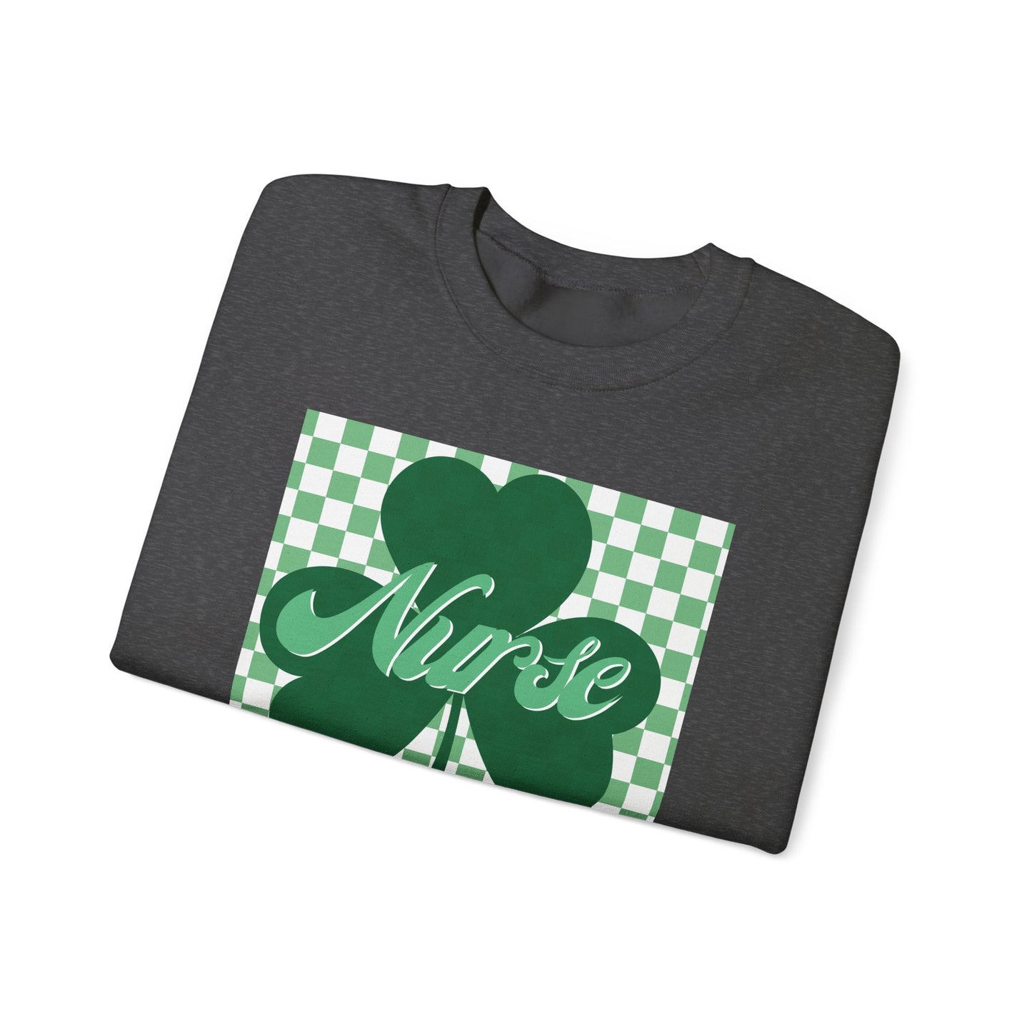 Retro Green Checkered Clover Nurse St. Patricks Clover Sweatshirt,  Heart RN, nurse, retro lucky nurse, ED RN Nurse St. Pattys Sweatshirt