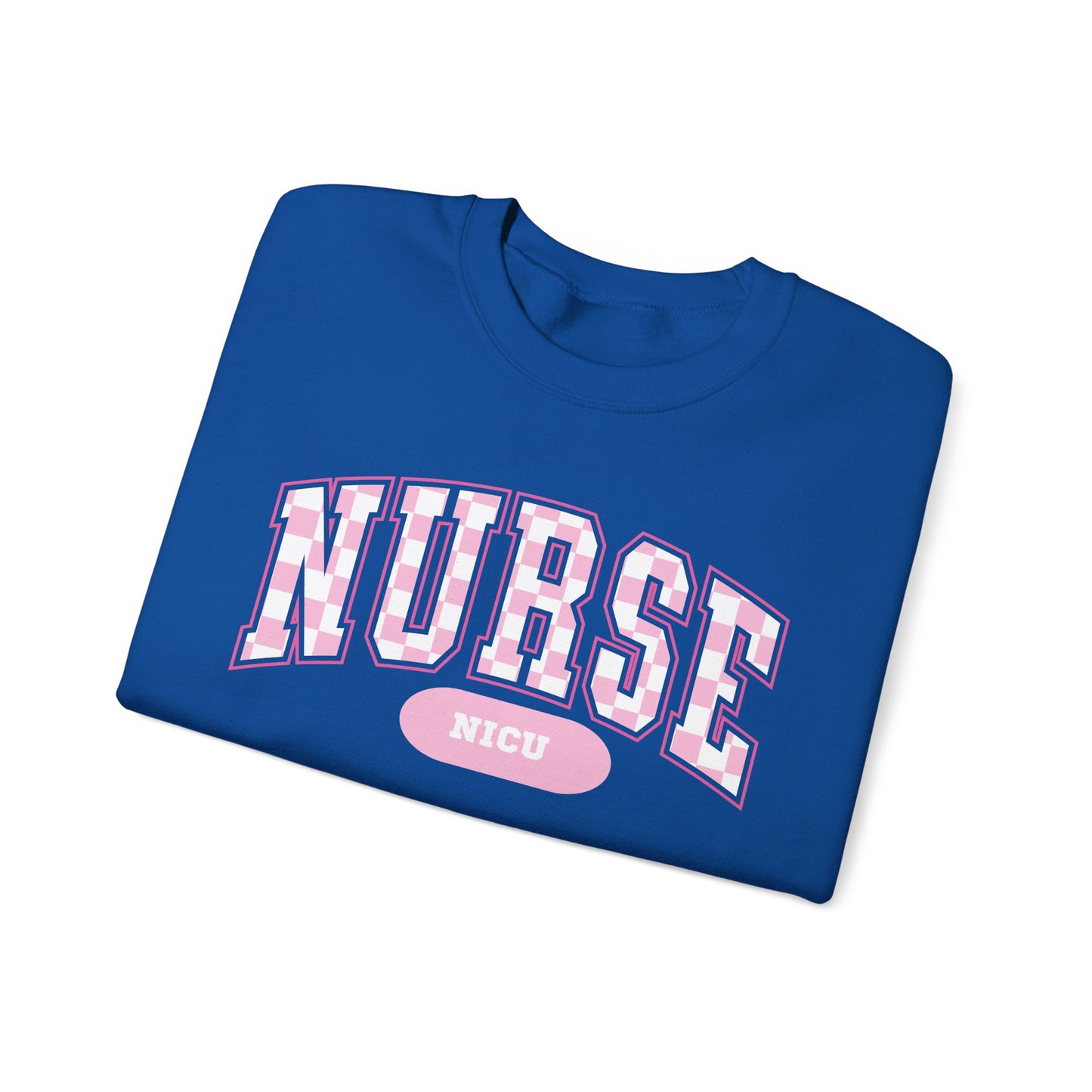 Retro Checkered NICU Nurse Varsity Letter Nurse Sweatshirt, Gildan Comfy Sweatshirt