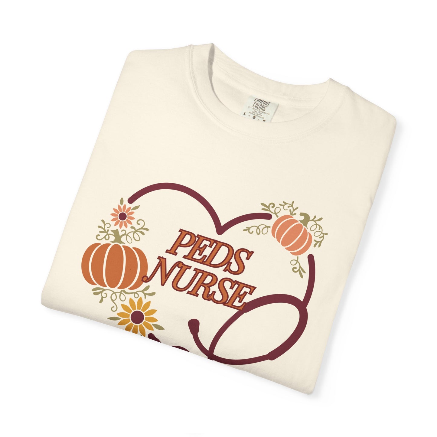 Fall PedsNurse Stethoscope heart, fall shirt, gift for nurse,cute holiday shirt, comfort colors, thanksgiving shirt
