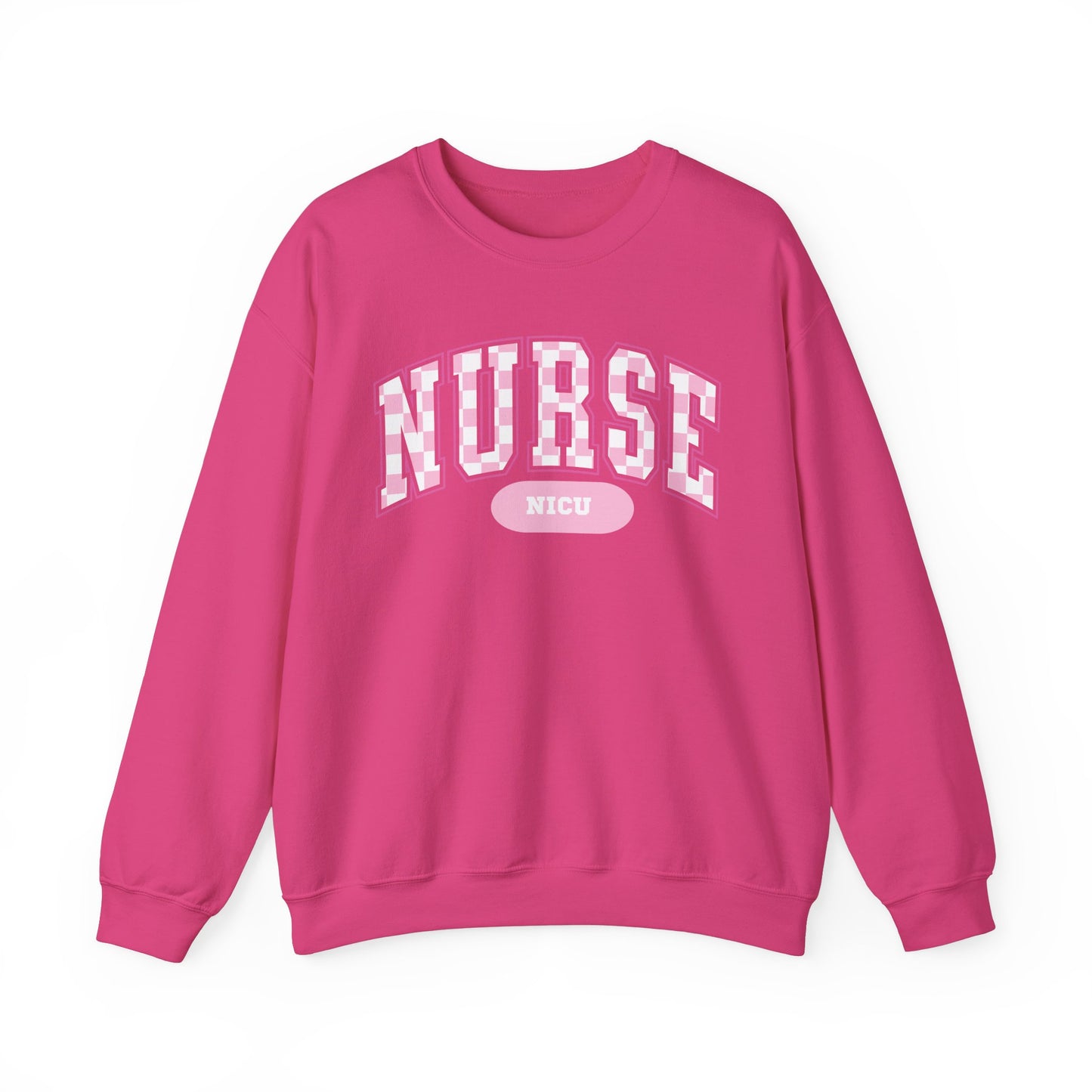 Retro Checkered NICU Nurse Varsity Letter Nurse Sweatshirt, Gildan Comfy Sweatshirt