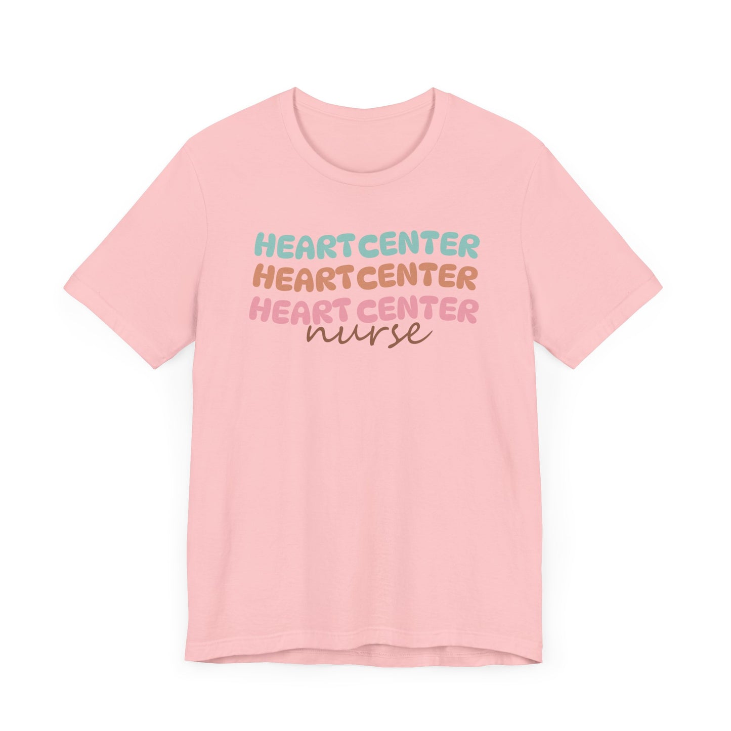 Rainbow Heart Center Bella Canvas Tshirt, multicolor tshirt perfect for work or out.