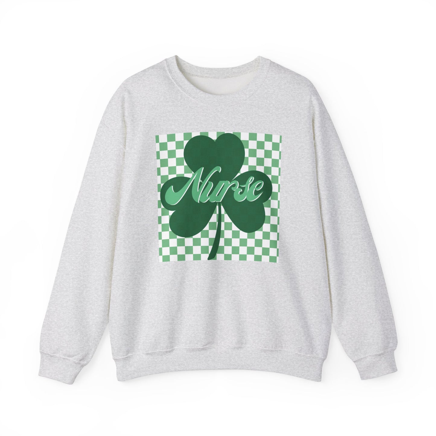Retro Green Checkered Clover Nurse St. Patricks Clover Sweatshirt,  Heart RN, nurse, retro lucky nurse, ED RN Nurse St. Pattys Sweatshirt