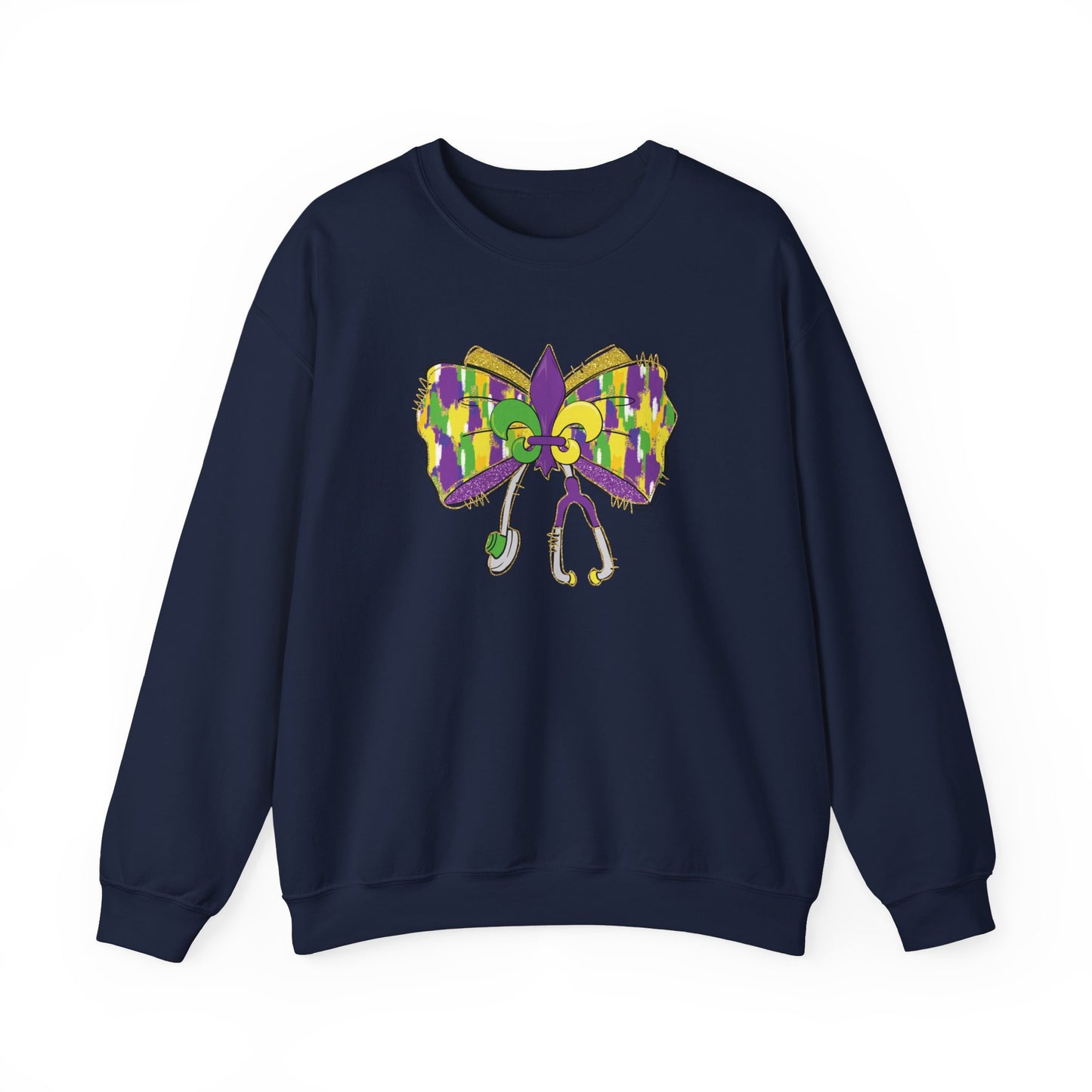 Mardi Gras  colorful bow Nurse Gildan Sweatshirt