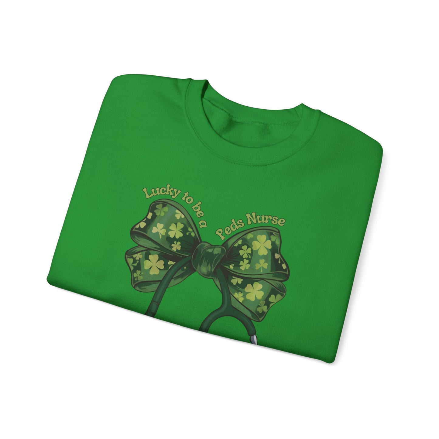 Lucky to be a Peds Nurse St. Patricks Day Sweatshirt Coquette Bow Stethoscope, RN sweatershirt, ER Nurse, NICU Nurse, PICU nurse, clover, lucky nurse sweatshirt.
