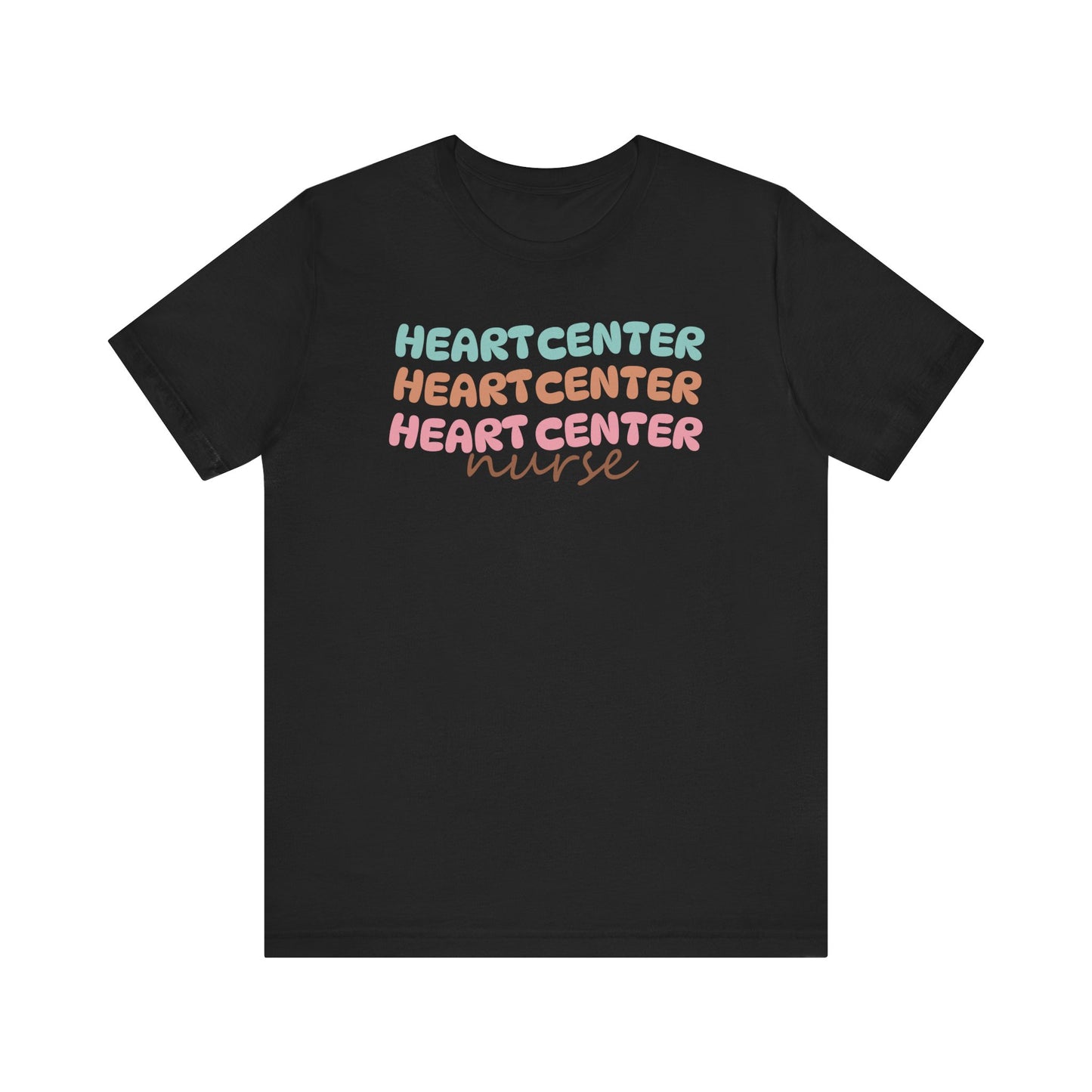 Rainbow Heart Center Bella Canvas Tshirt, multicolor tshirt perfect for work or out.