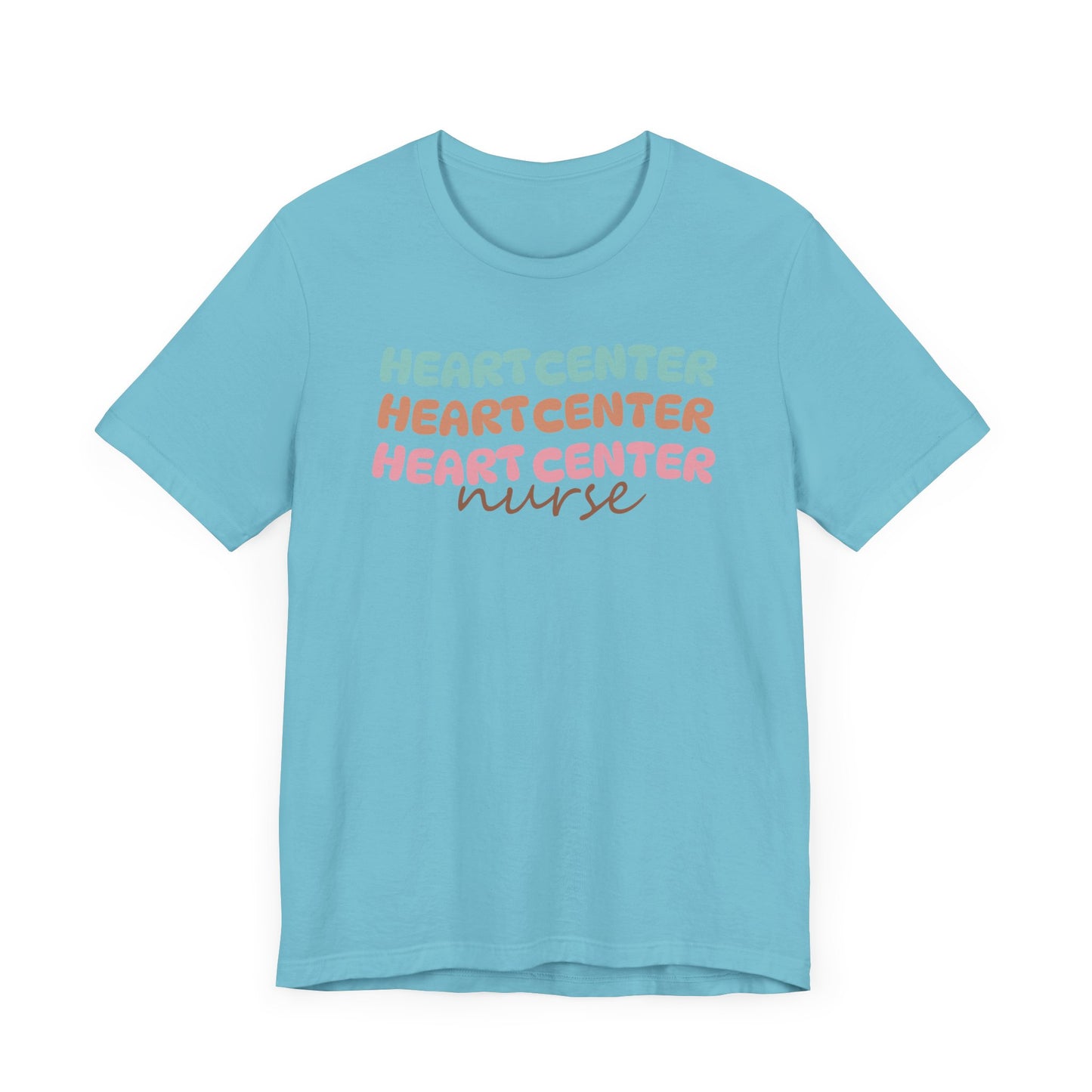 Rainbow Heart Center Bella Canvas Tshirt, multicolor tshirt perfect for work or out.